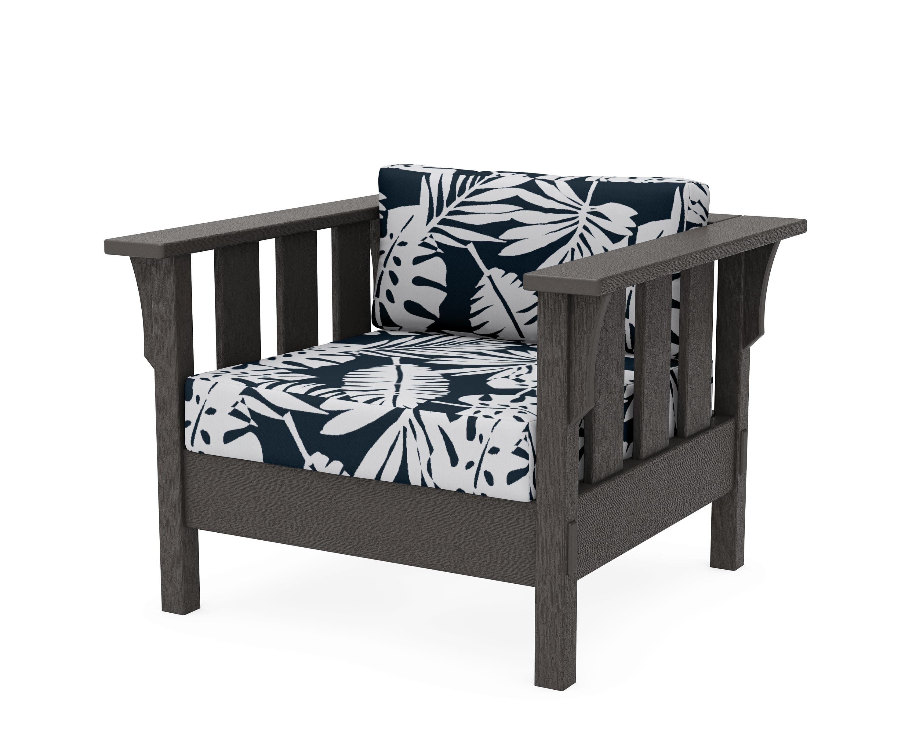 Acadia Deep Seating Chair in Vintage Coffee / Leaf Marine Indigo