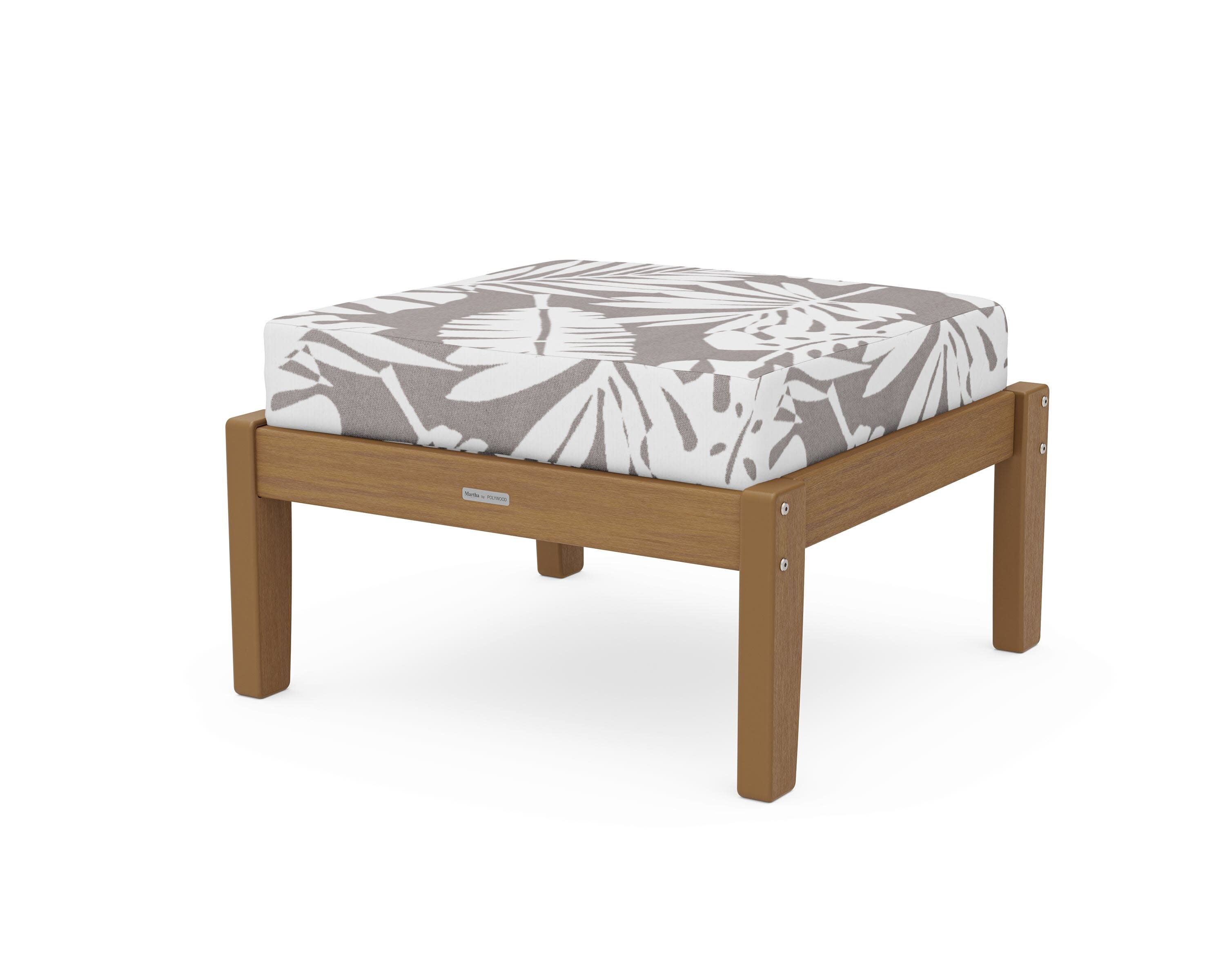 Chinoiserie Deep Seating Ottoman in Natural / Leaf Grey Mist
