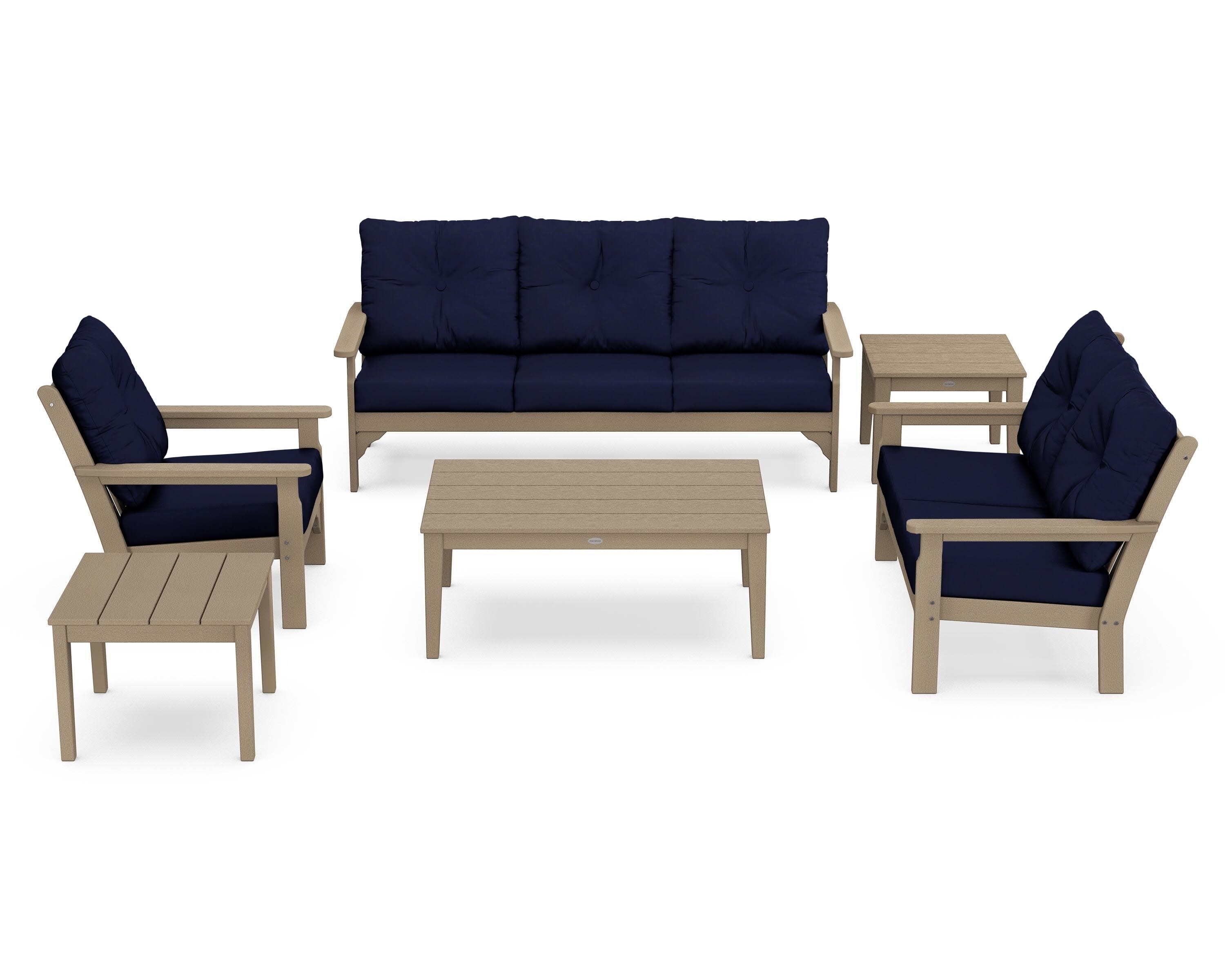 Vineyard 6-Piece Deep Seating Set in Vintage Sahara / Navy