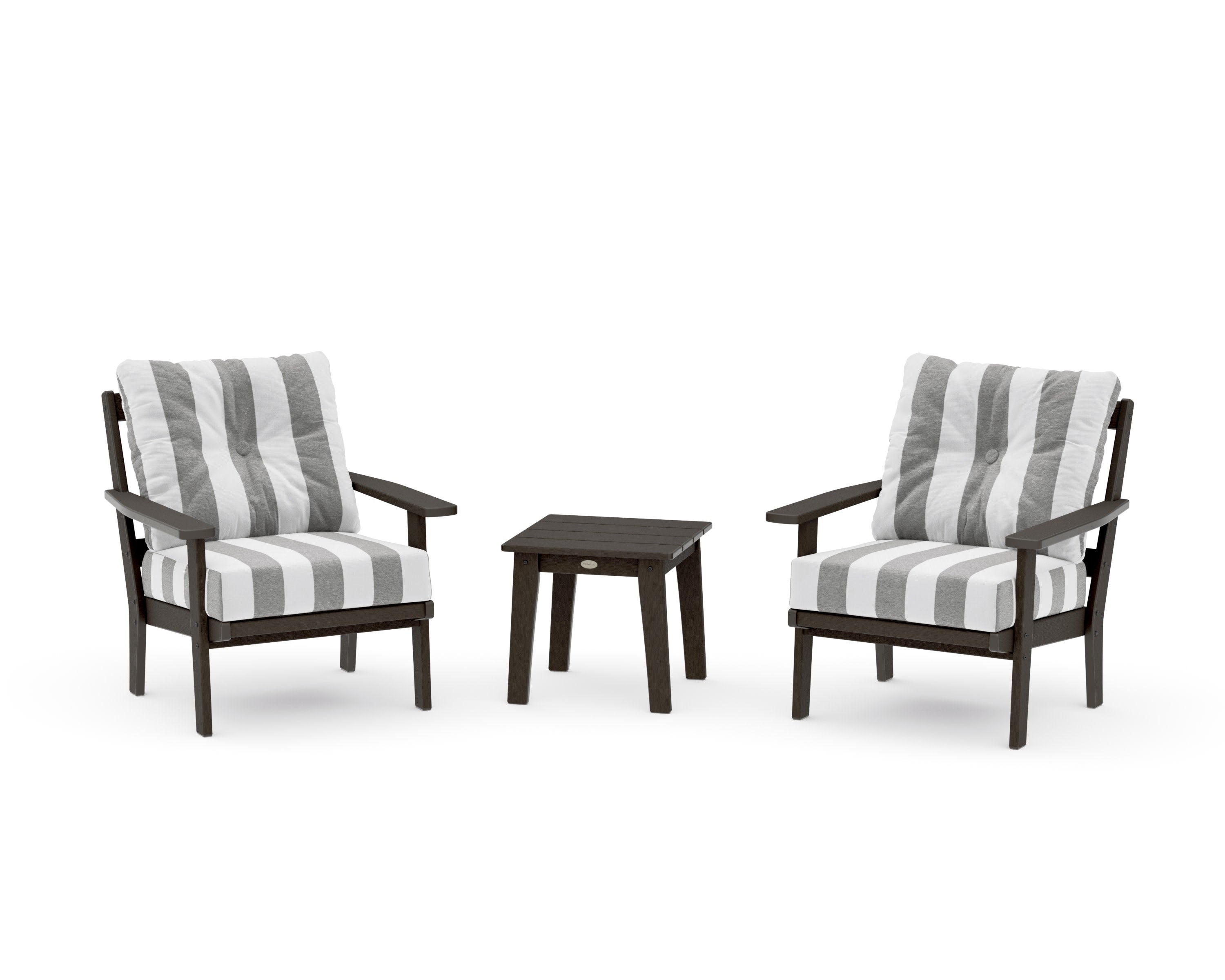 Prairie 3-Piece Deep Seating Set in Vintage Coffee / Cabana Stripe Grey Mist