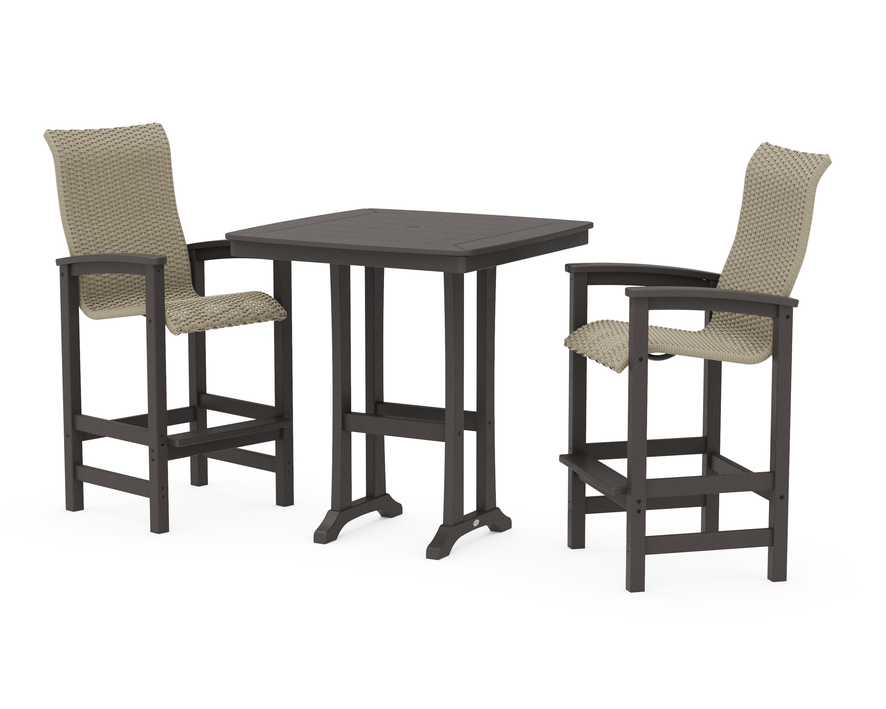Coastal Woven High-Back 3-Piece Bar Set in Vintage Coffee / Dune Grass