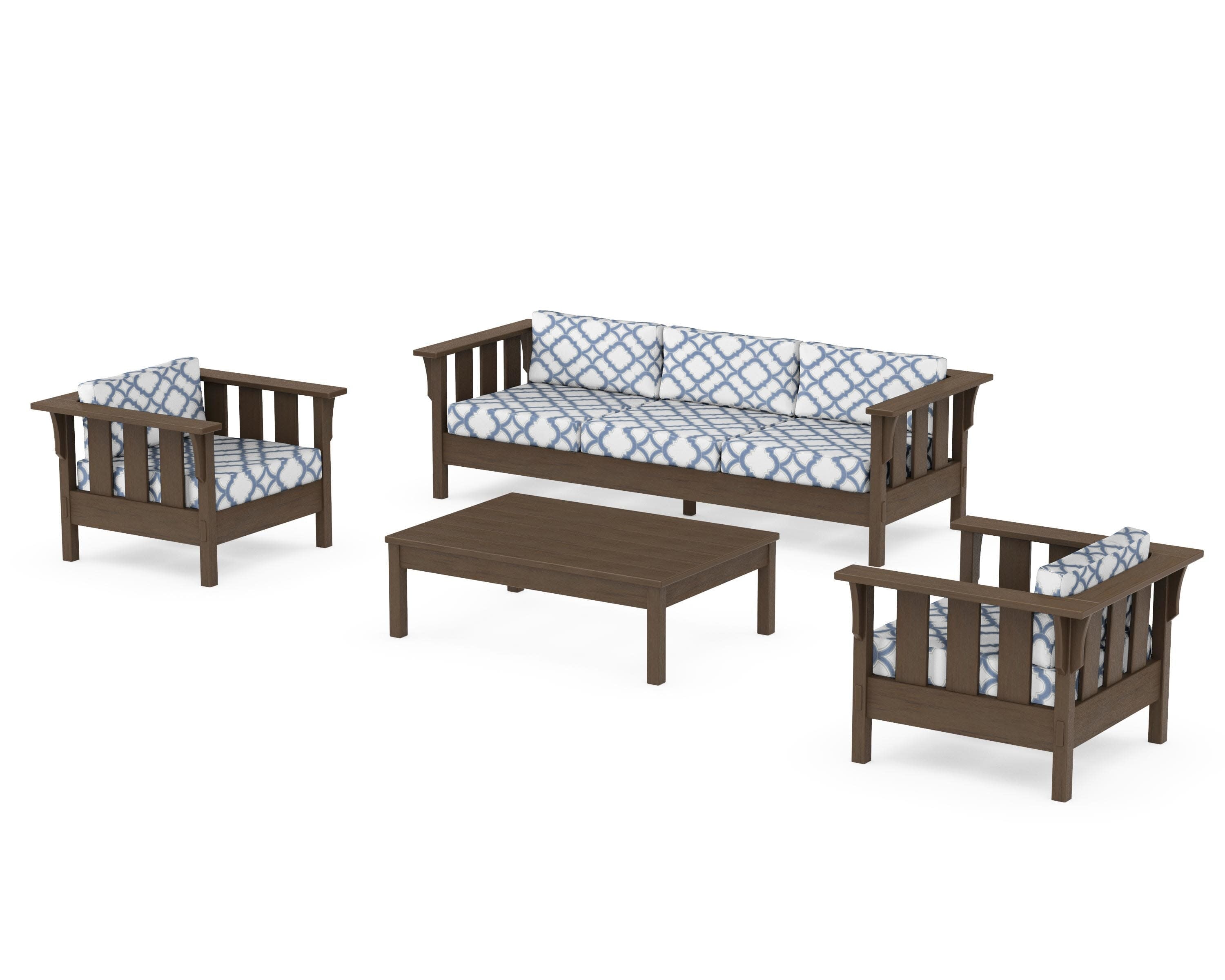 Acadia 4-Piece Deep Seating Set with Sofa in Kona / Trellis Sky Blue