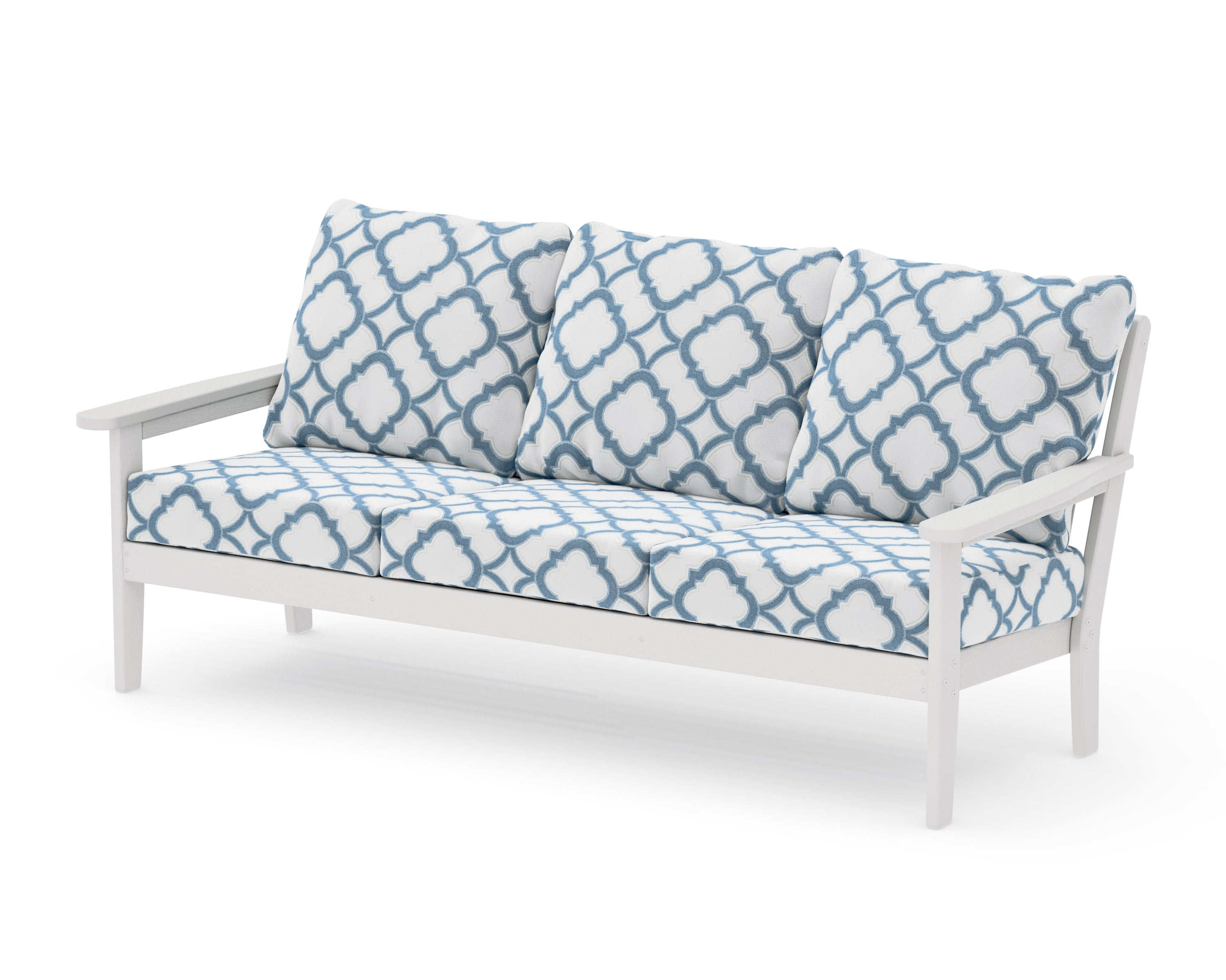 Cottage Deep Seating Sofa in Vintage White / Trellis Sky Blue