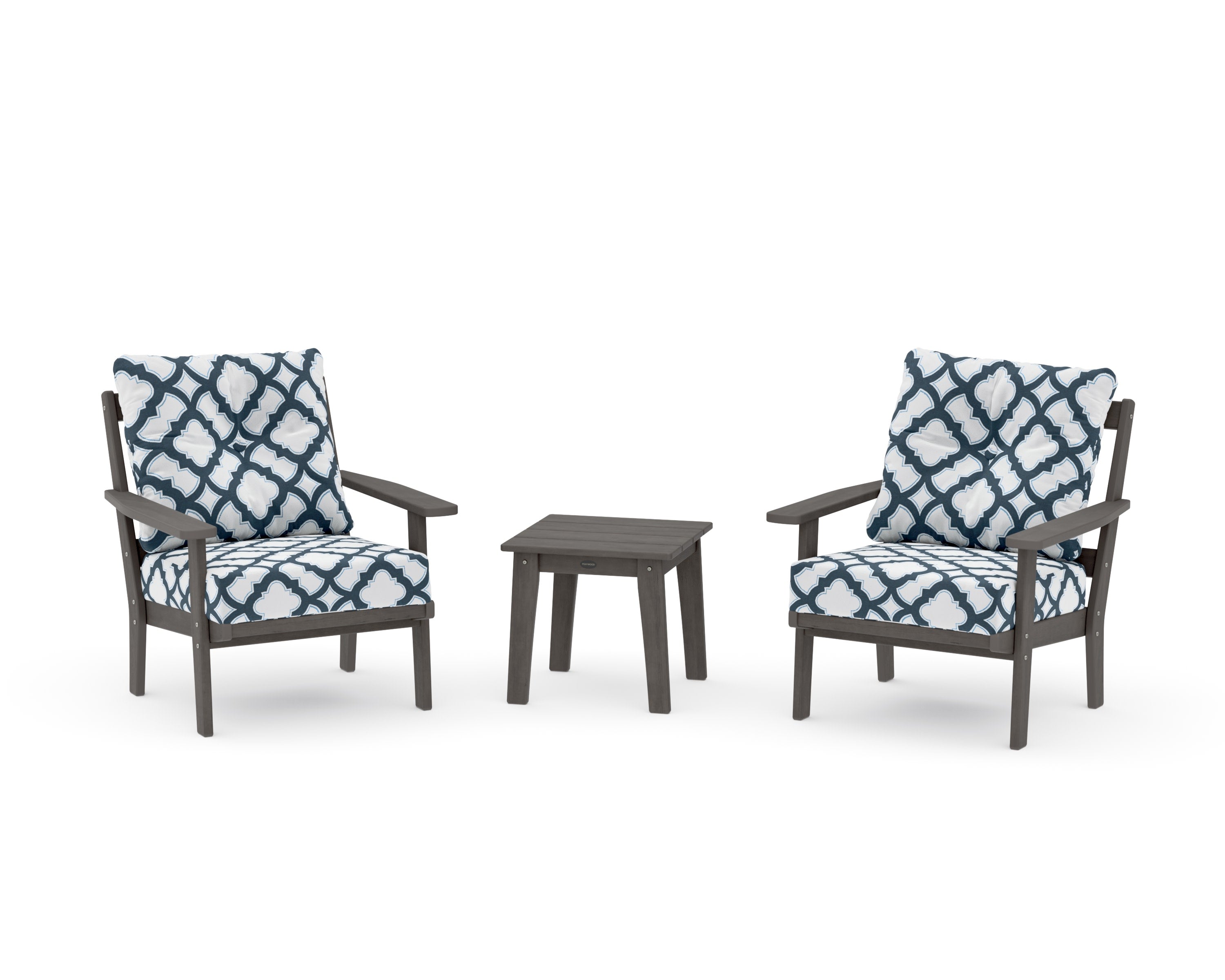 Oxford 3-Piece Deep Seating Set in Driftwood / Trellis Marine Indigo