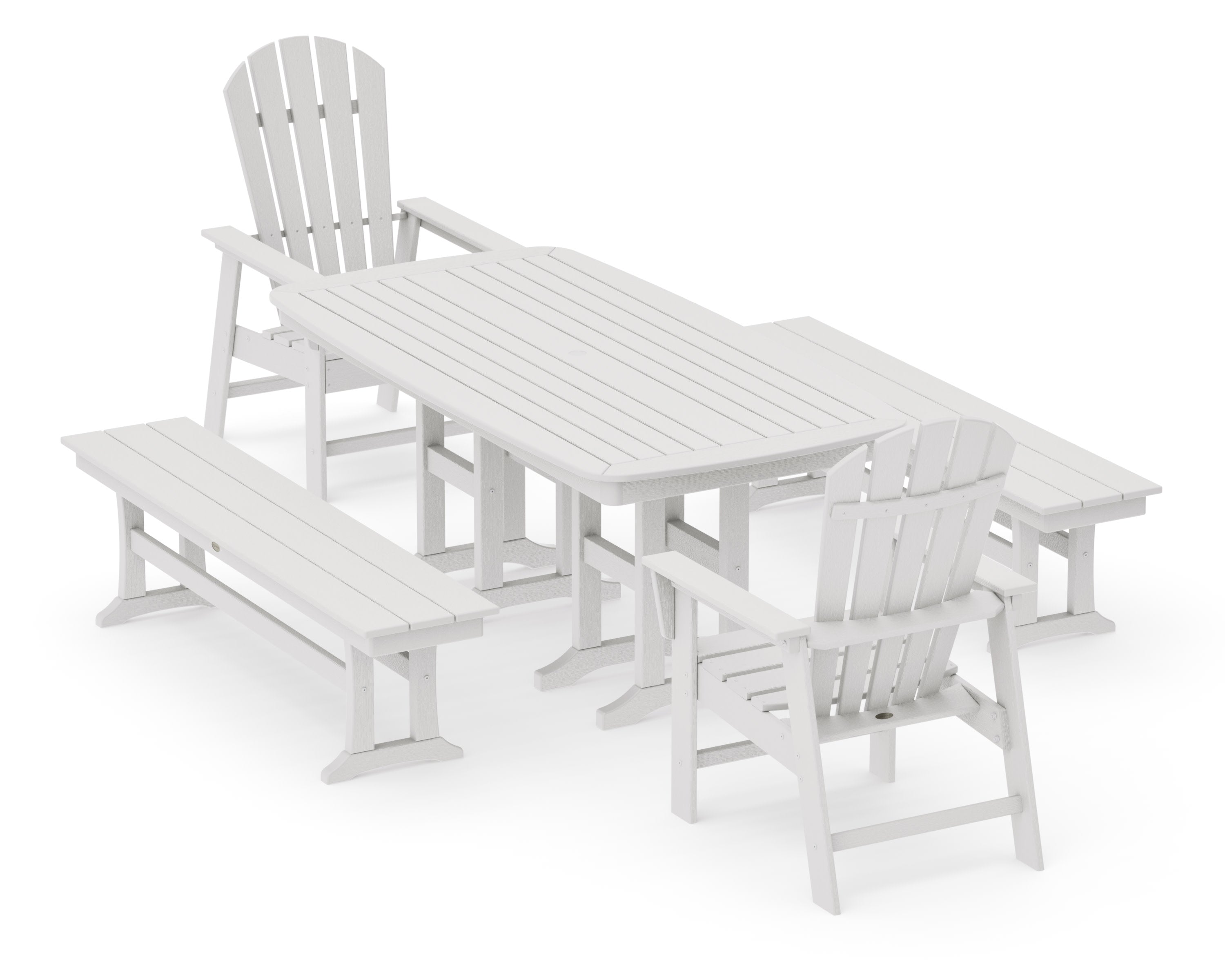 South Beach 5-Piece Dining Set with Benches in Vintage White