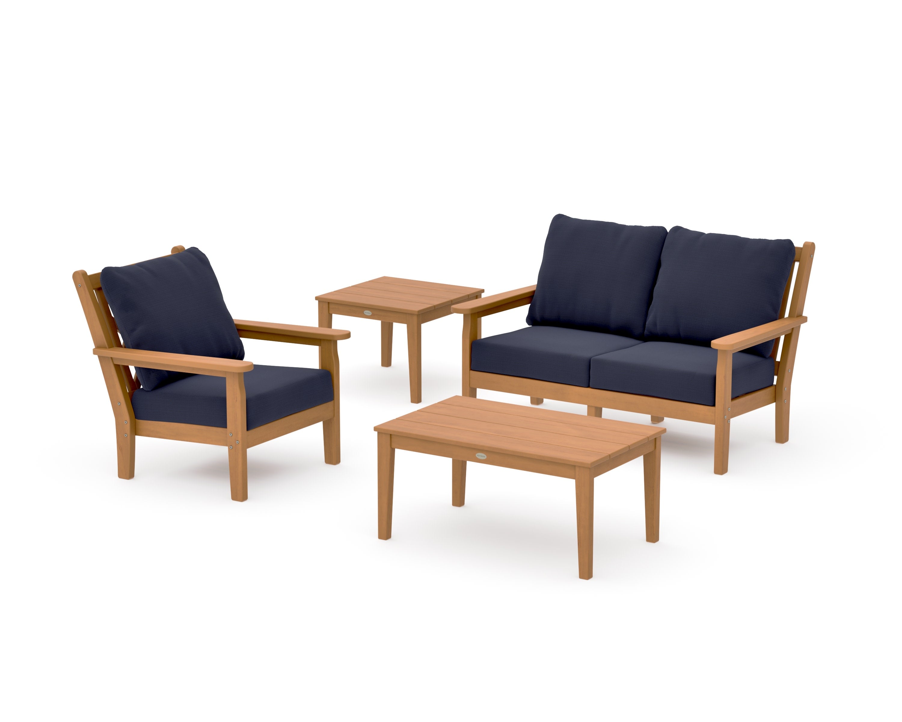 Chippendale 4-Piece Deep Seating Set in Natural / Navy Linen