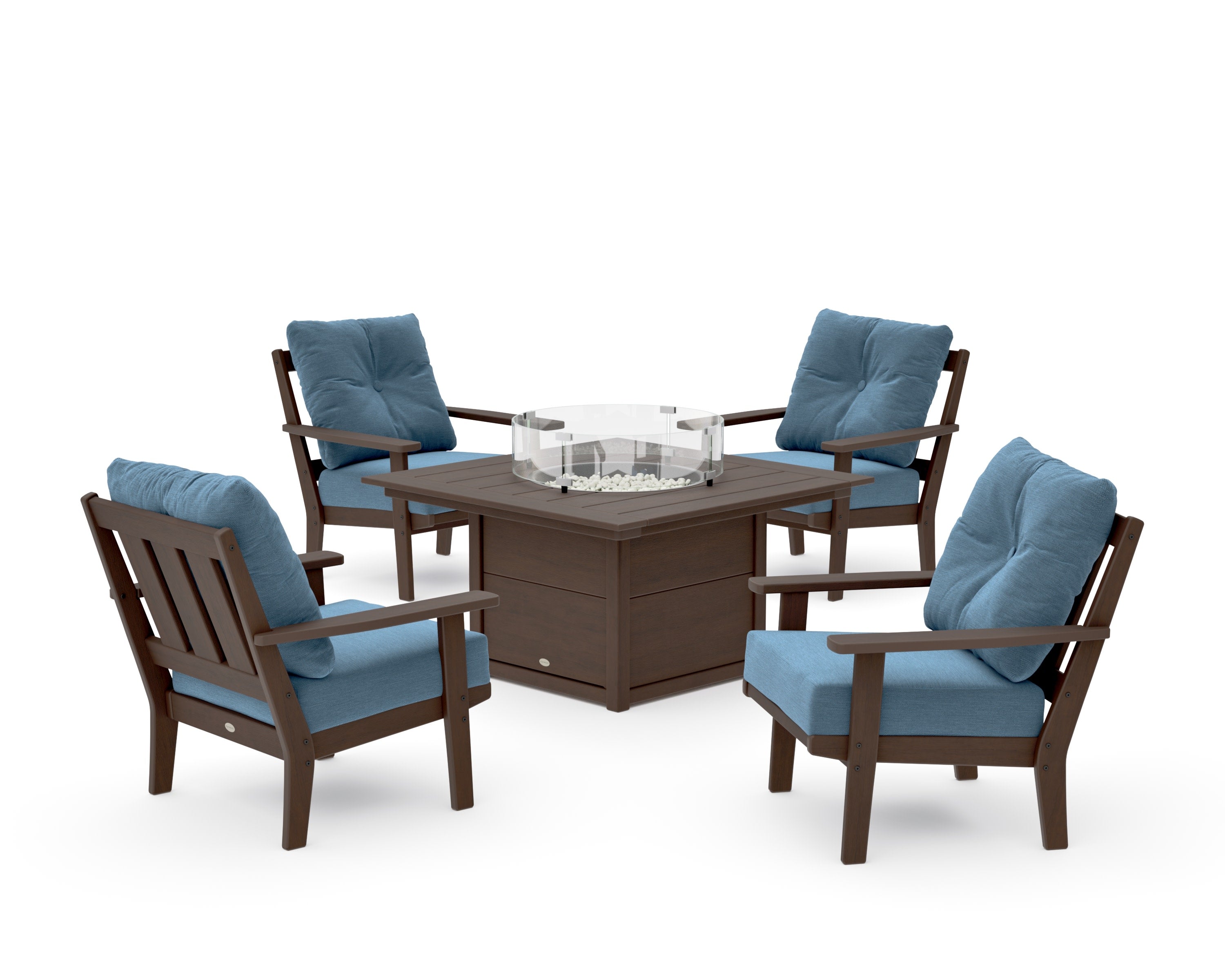 Oxford 5-Piece Deep Seating Set with Fire Pit Table in Kona / Sky Blue