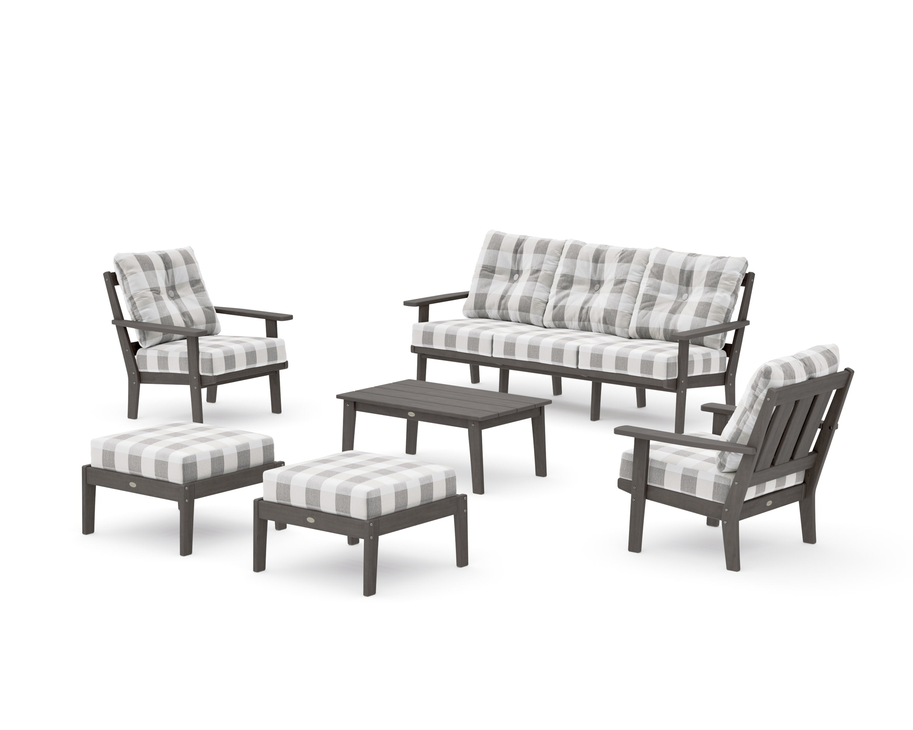Oxford 6-Piece Lounge Sofa Set in Driftwood / Buffalo Plaid Grey Mist