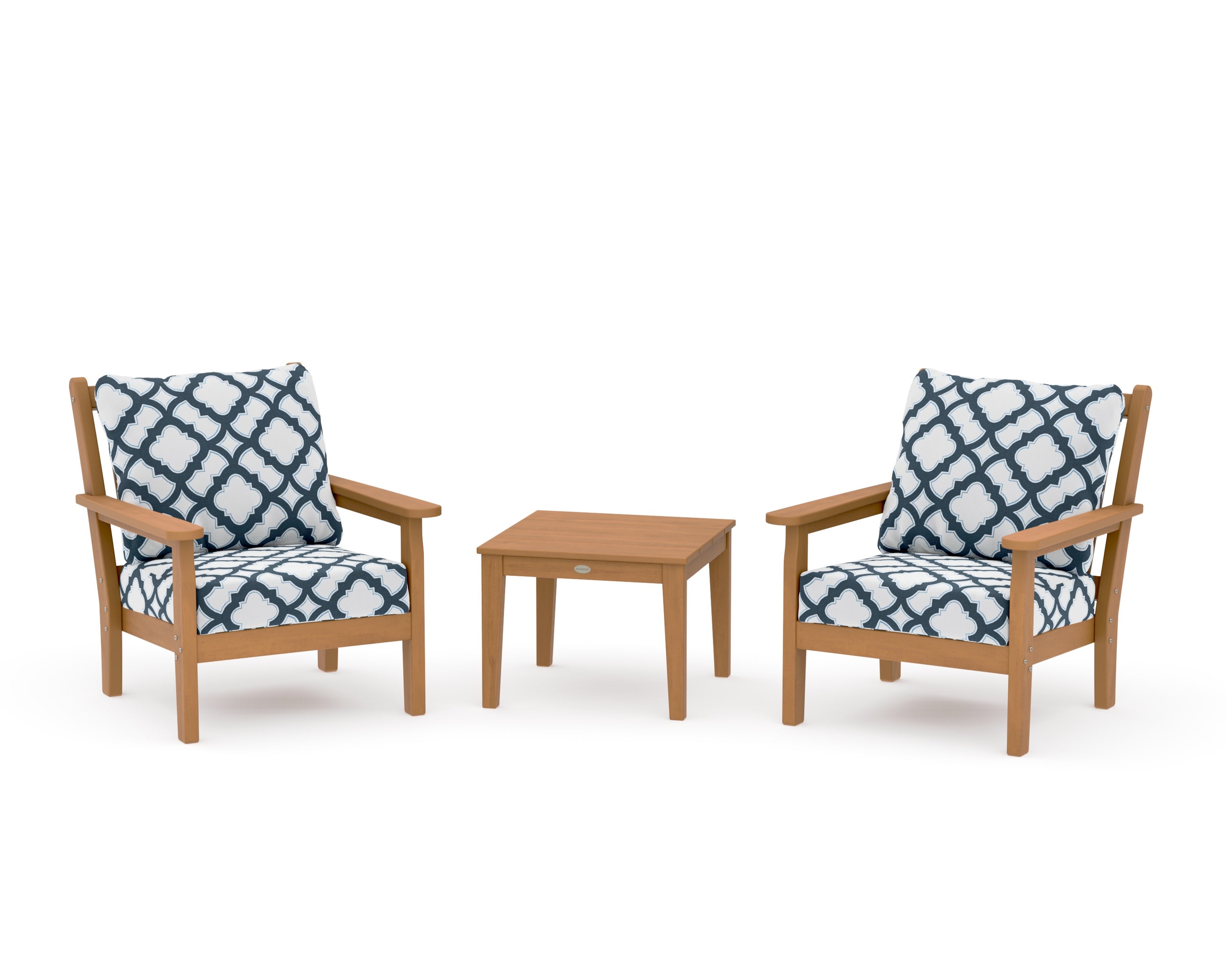 Chippendale 3-Piece Deep Seating Set in Natural / Trellis Marine Indigo