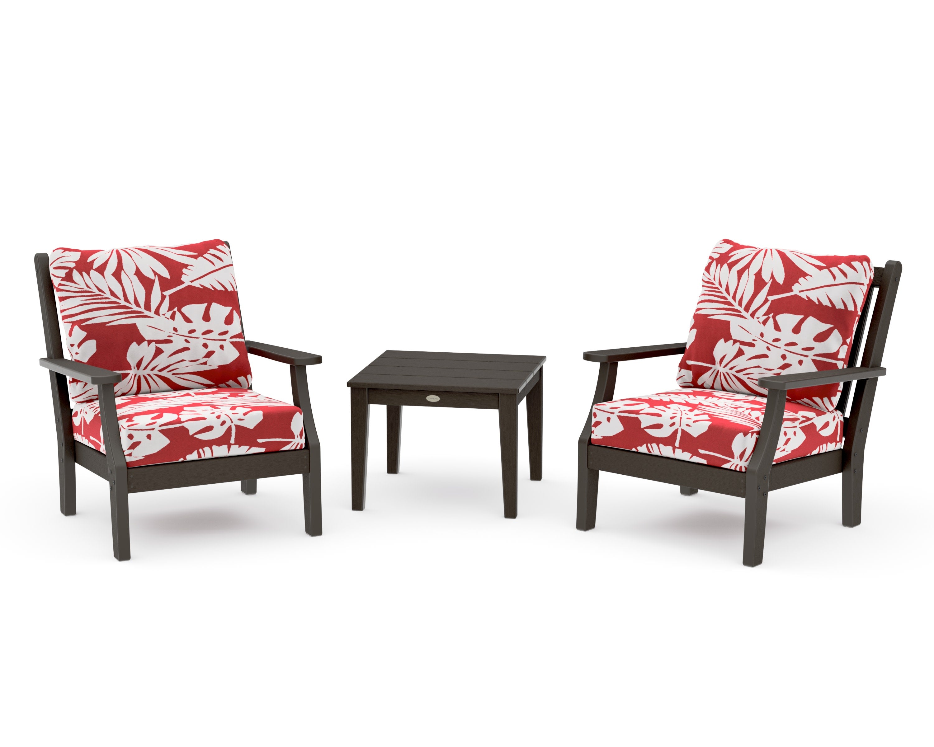 Wovendale 3-Piece Deep Seating Set in Vintage Coffee / Leaf Crimson