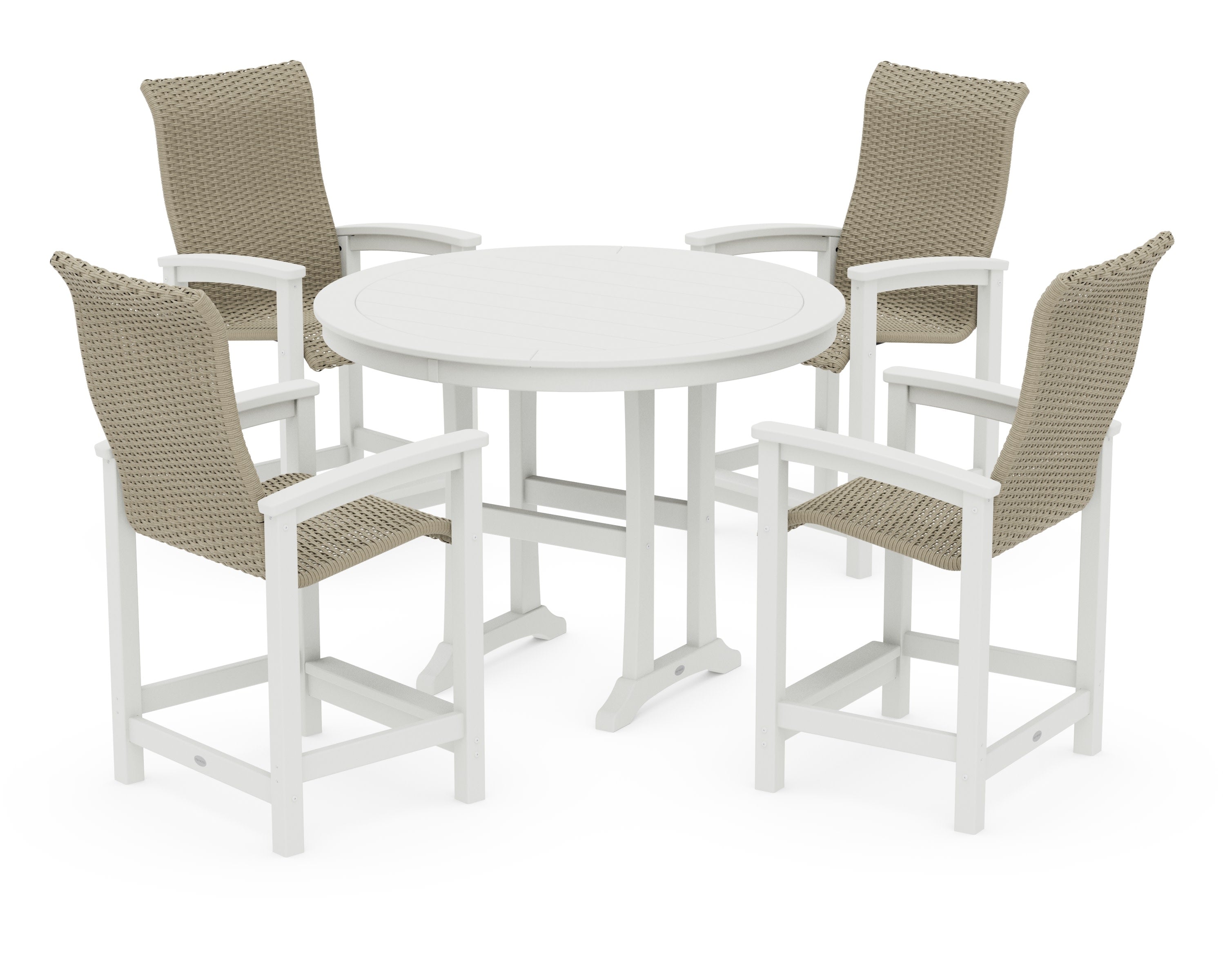 Coastal Woven High-Back 5-Piece Round Counter Set in White / Dune Grass