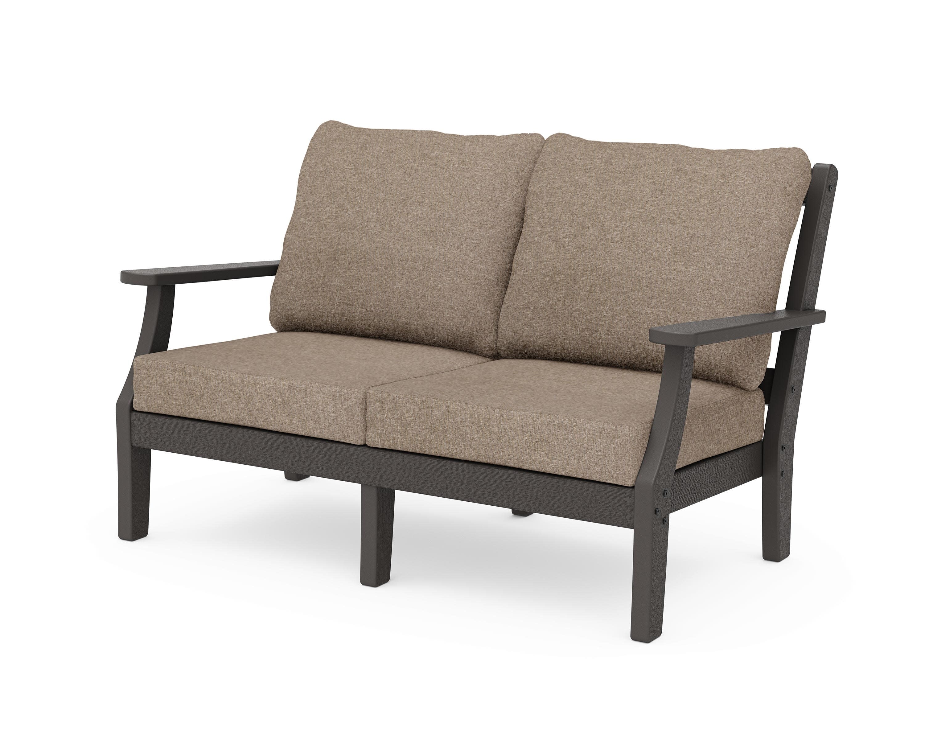 Chinoiserie Deep Seating Loveseat in Vintage Coffee / Spiced Burlap