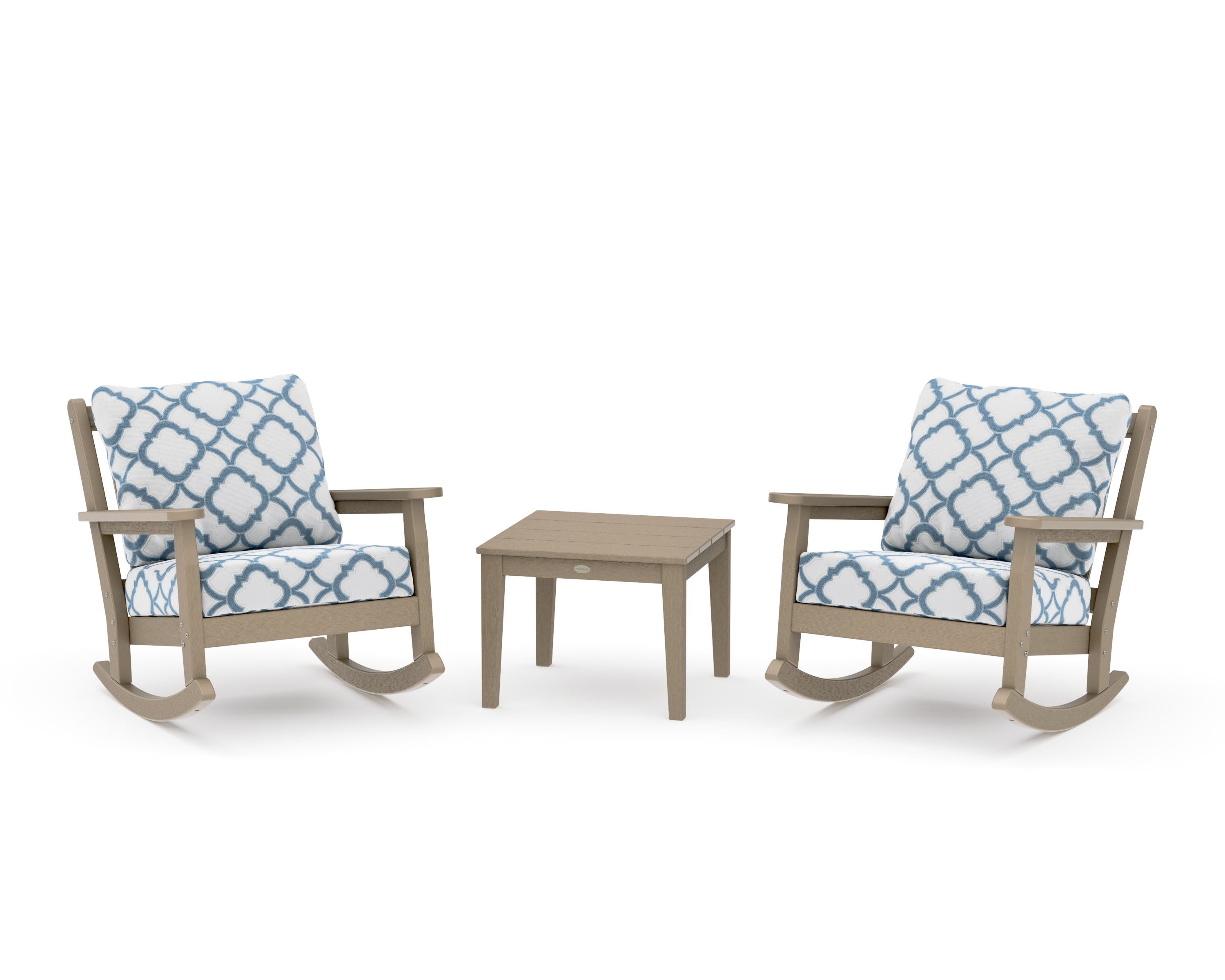 Chippendale 3-Piece Deep Seating Rocker Set in Vintage Sahara / Trellis Sky Blue