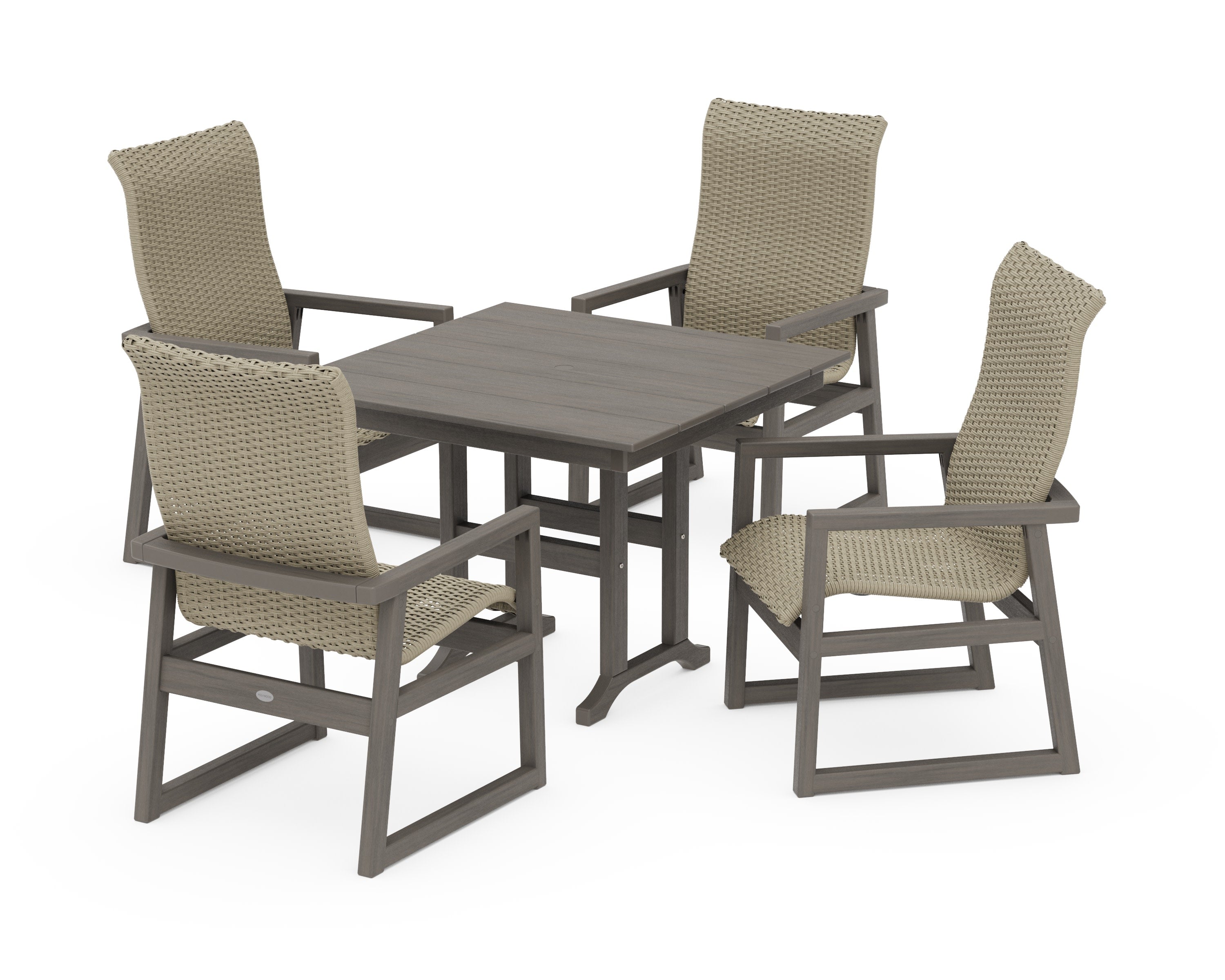 EDGE Woven Highback 5-Piece Farmhouse Dining Set in Driftwood / Dune Grass