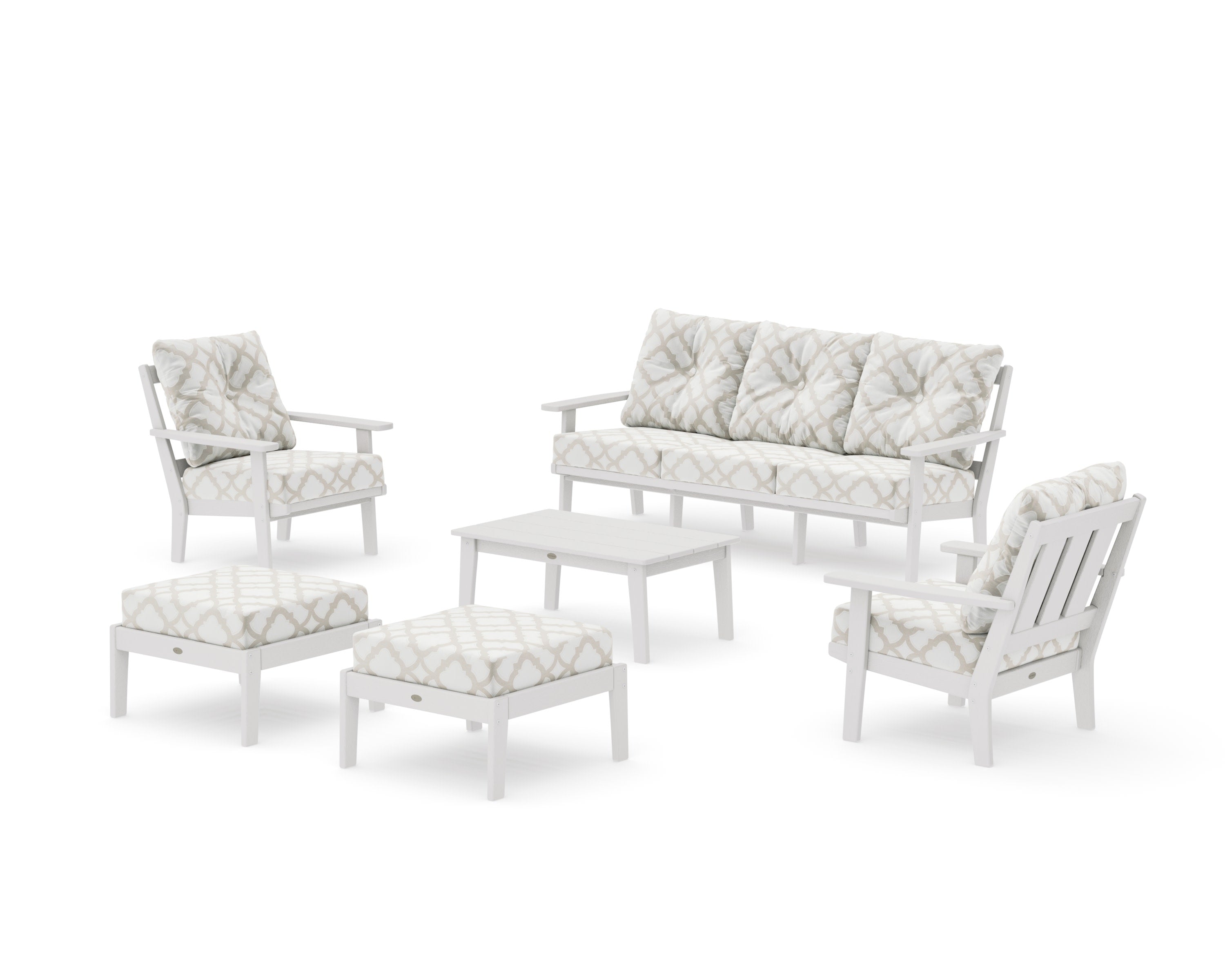 Oxford 6-Piece Lounge Sofa Set in Vintage White / Trellis Dune Burlap