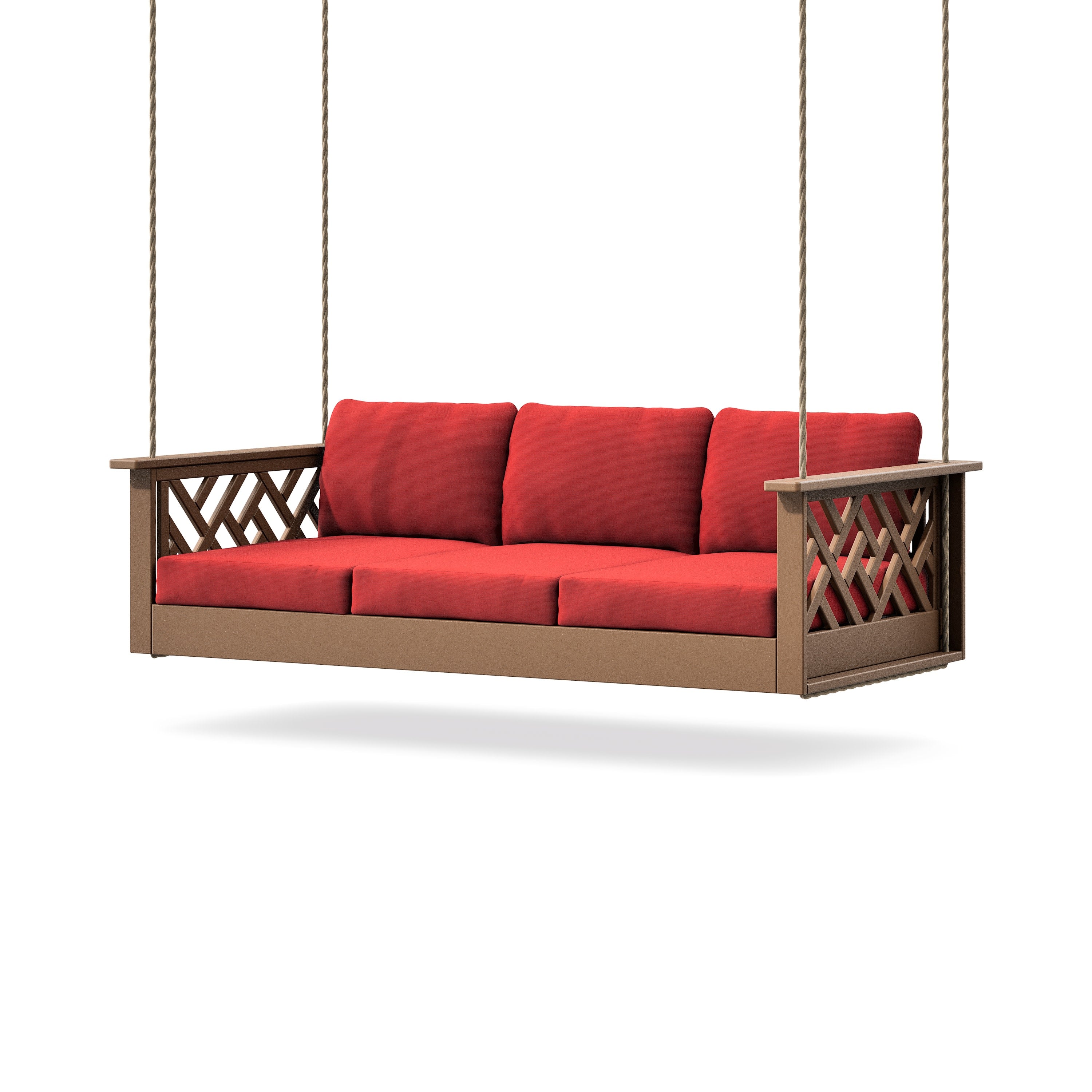 Chippendale Daybed Swing in Teak / Crimson Linen
