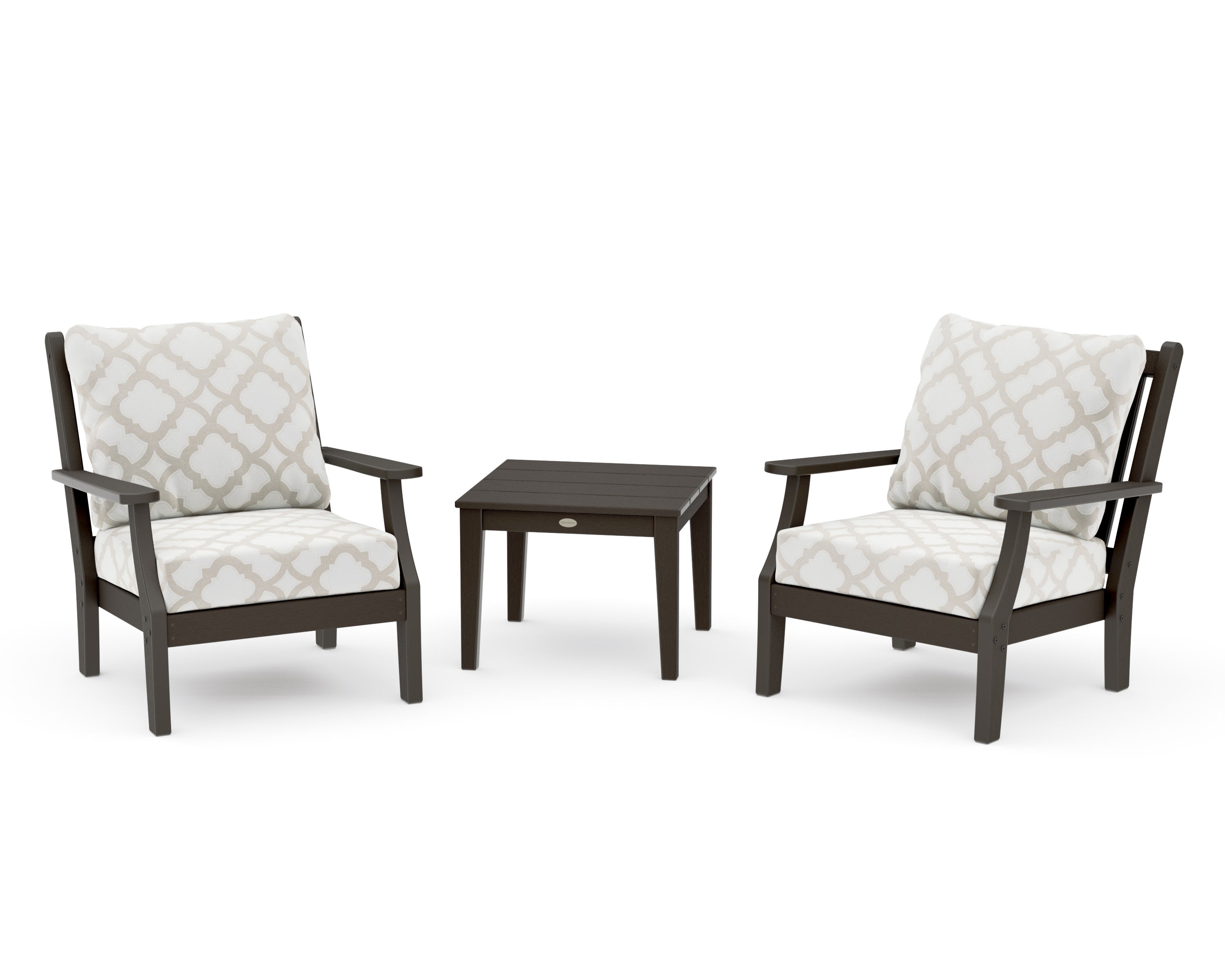 Wovendale 3-Piece Deep Seating Set in Vintage Coffee / Trellis Dune Burlap