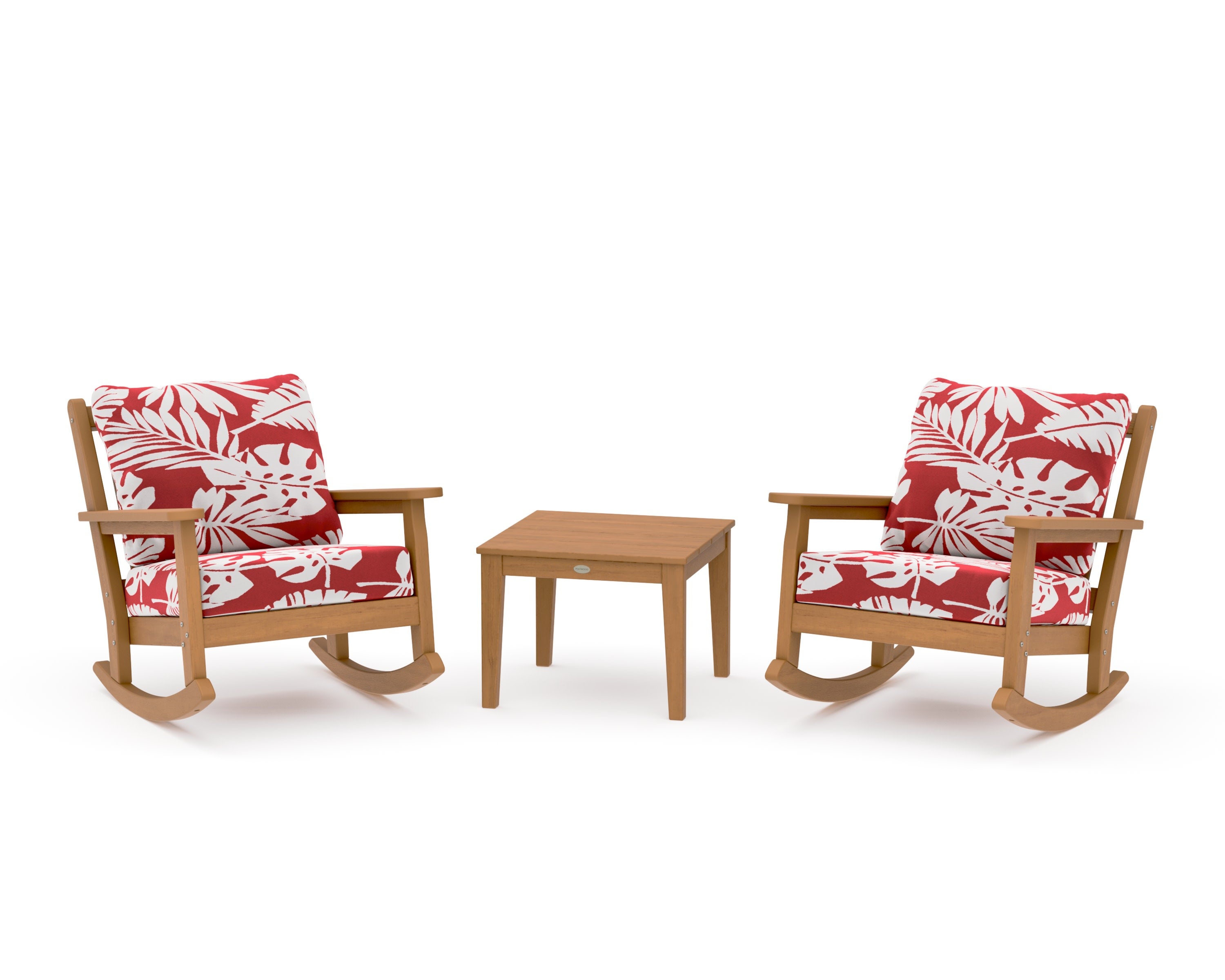 Chippendale 3-Piece Deep Seating Rocker Set in Natural / Leaf Crimson