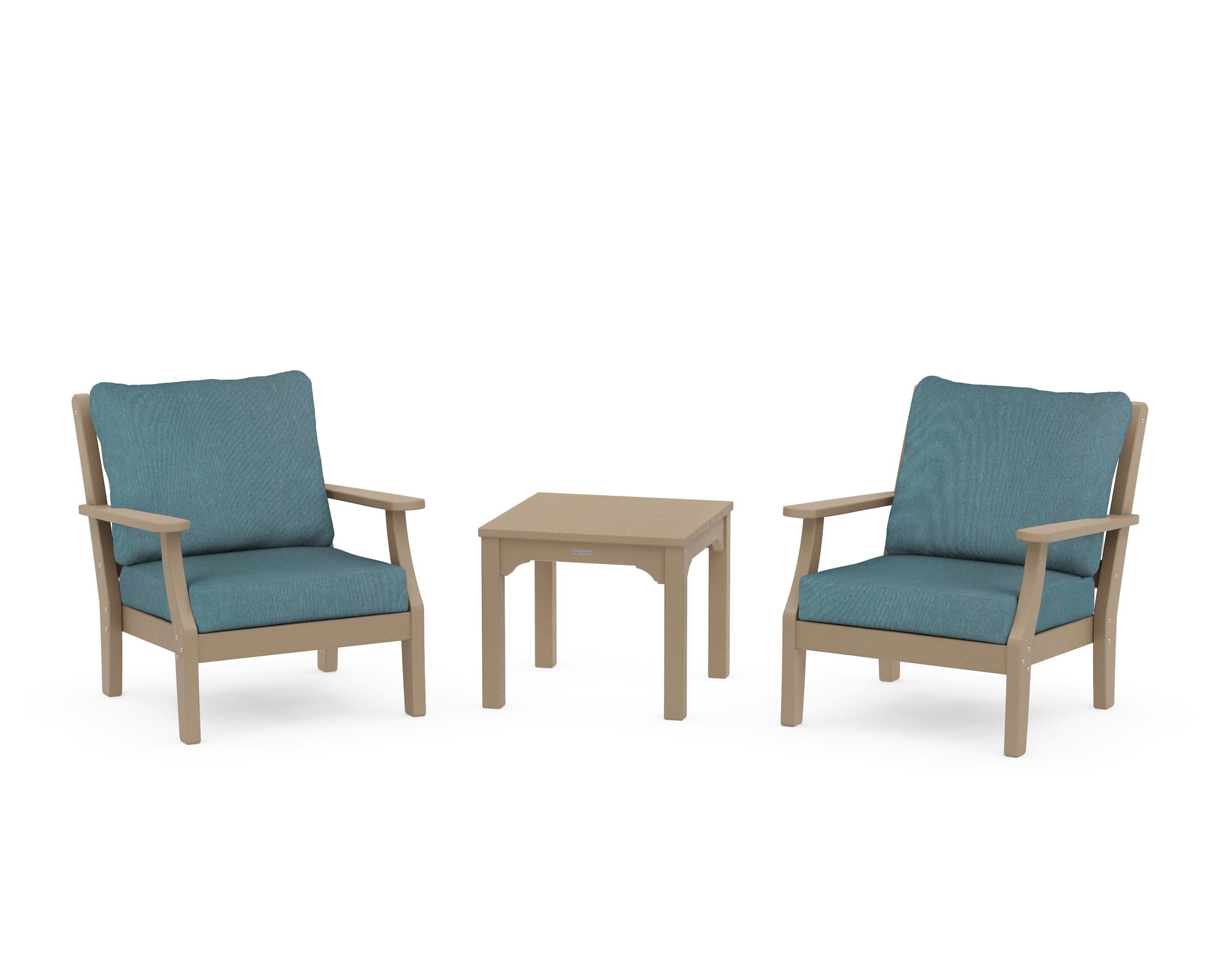 Chinoiserie 3-Piece Deep Seating Set in Vintage Sahara / Ocean Teal
