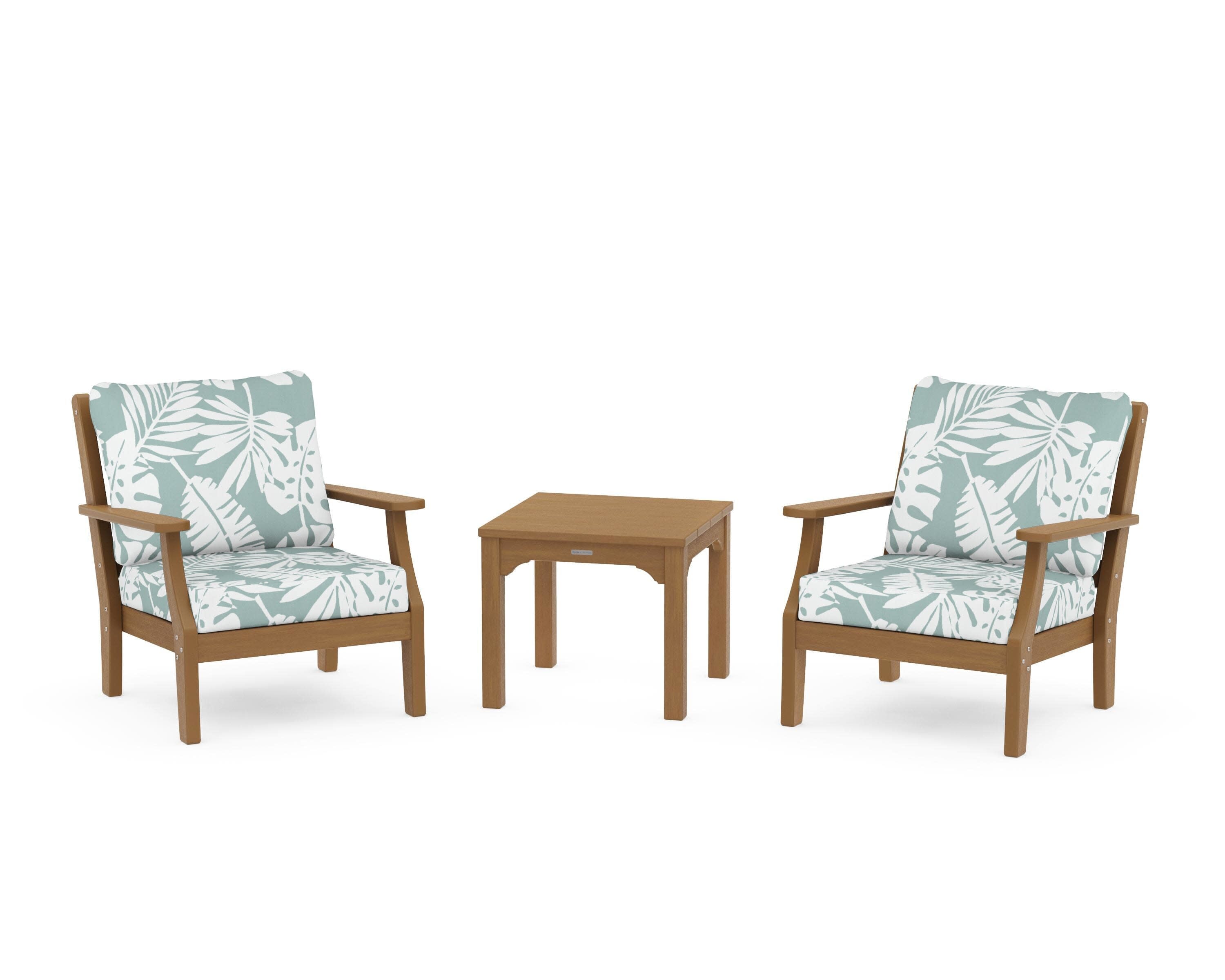 Chinoiserie 3-Piece Deep Seating Set in Natural / Leaf Glacier Spa