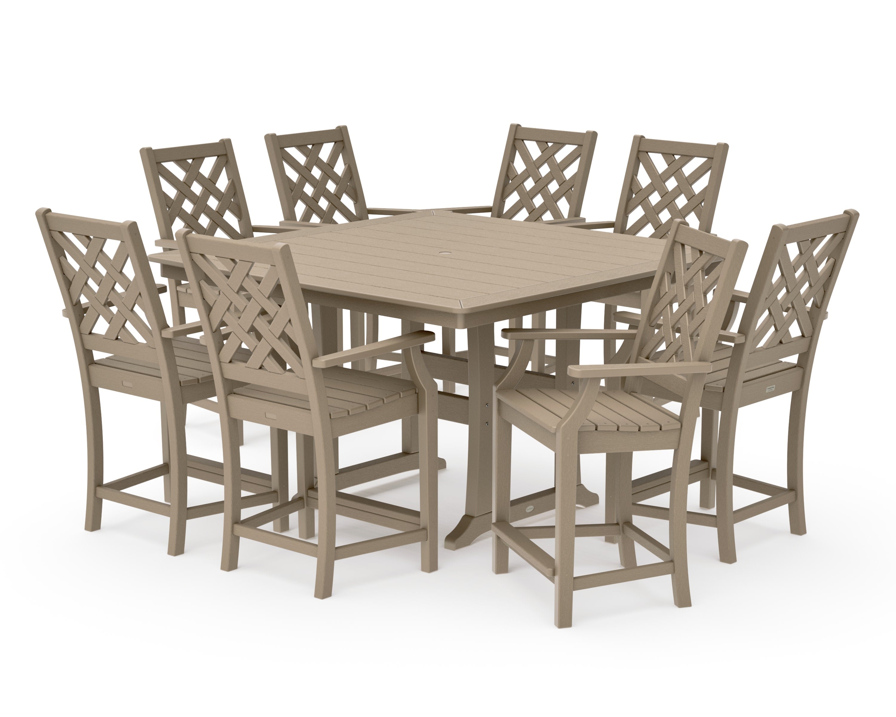 Wovendale 9-Piece Square Counter Set with Trestle Legs in Vintage Sahara
