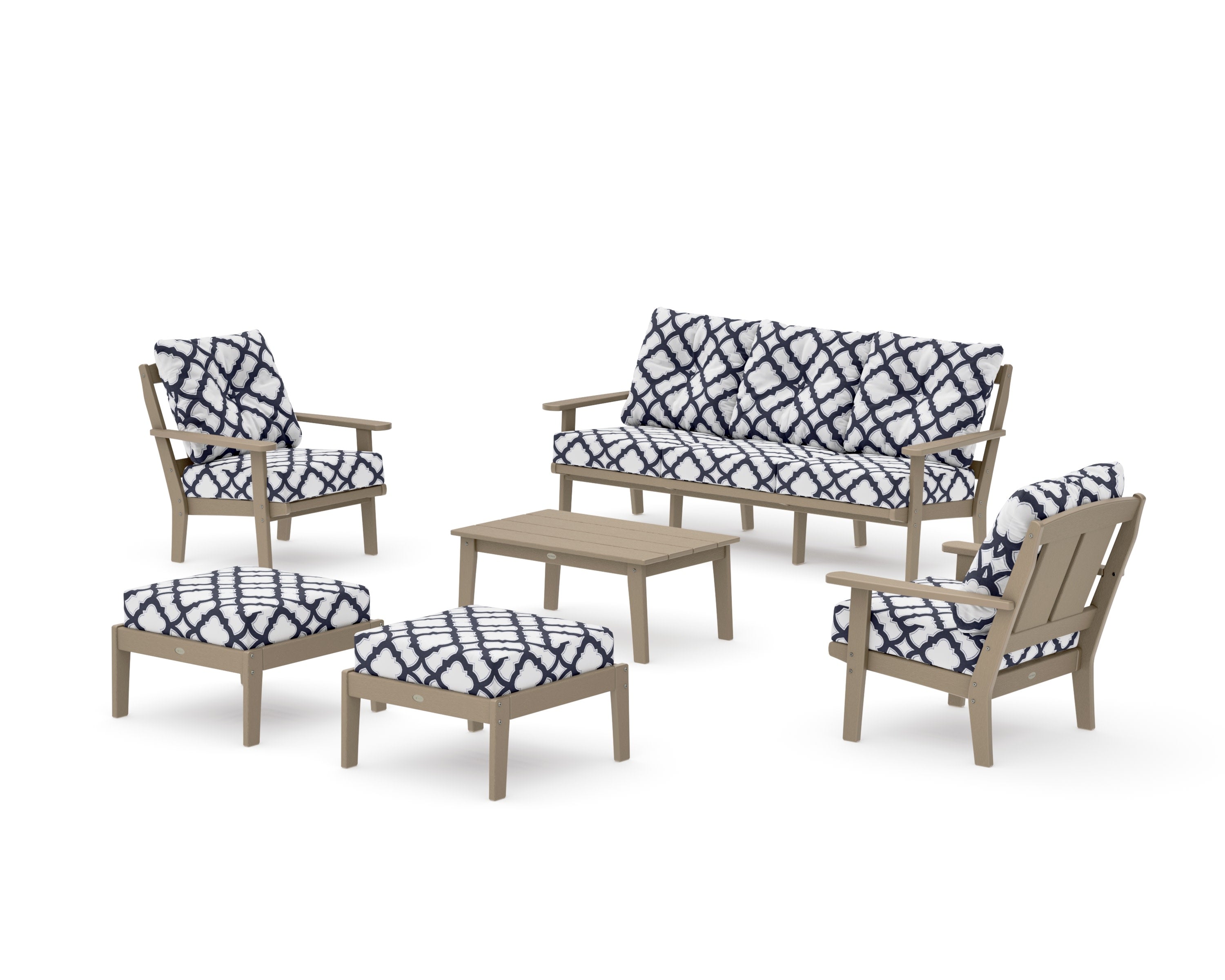 Mission 6-Piece Lounge Sofa Set in Vintage Sahara / Trellis Navy