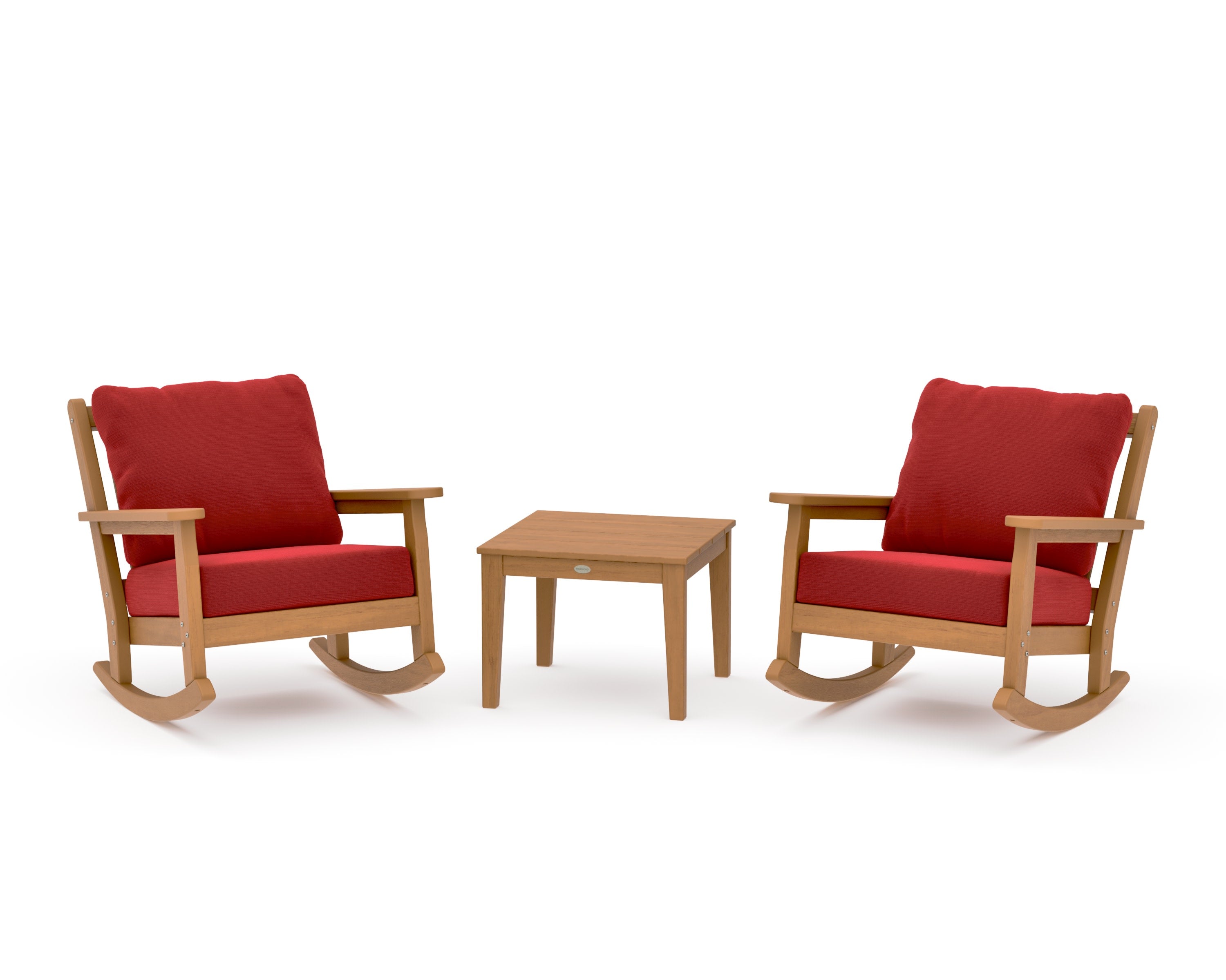 Chippendale 3-Piece Deep Seating Rocker Set in Natural / Crimson Linen