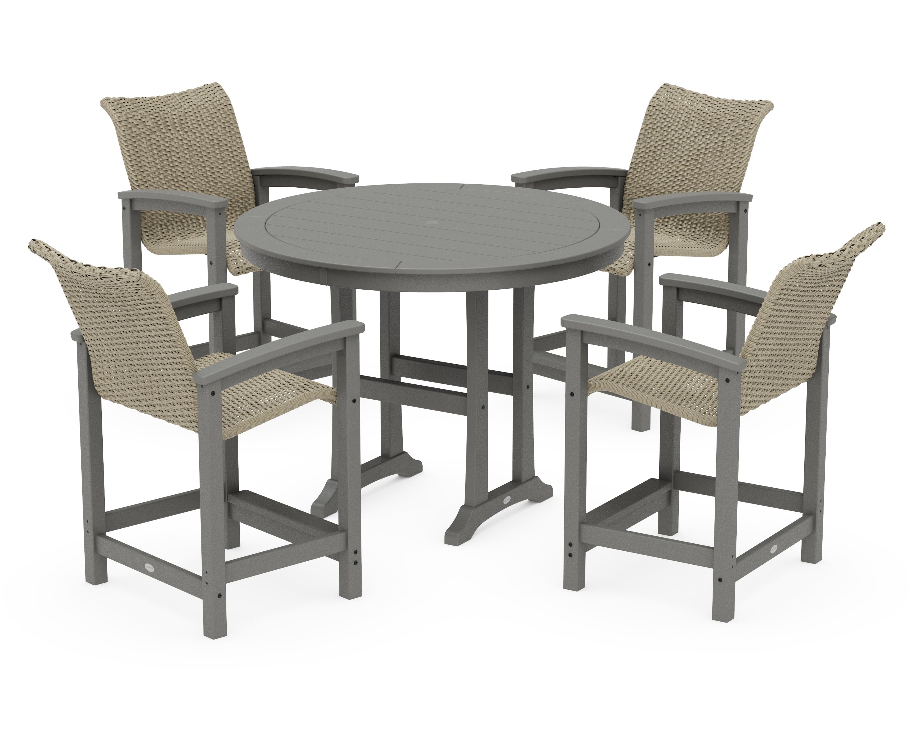 Coastal Woven 5-Piece Round Counter Set in Slate Grey / Dune Grass