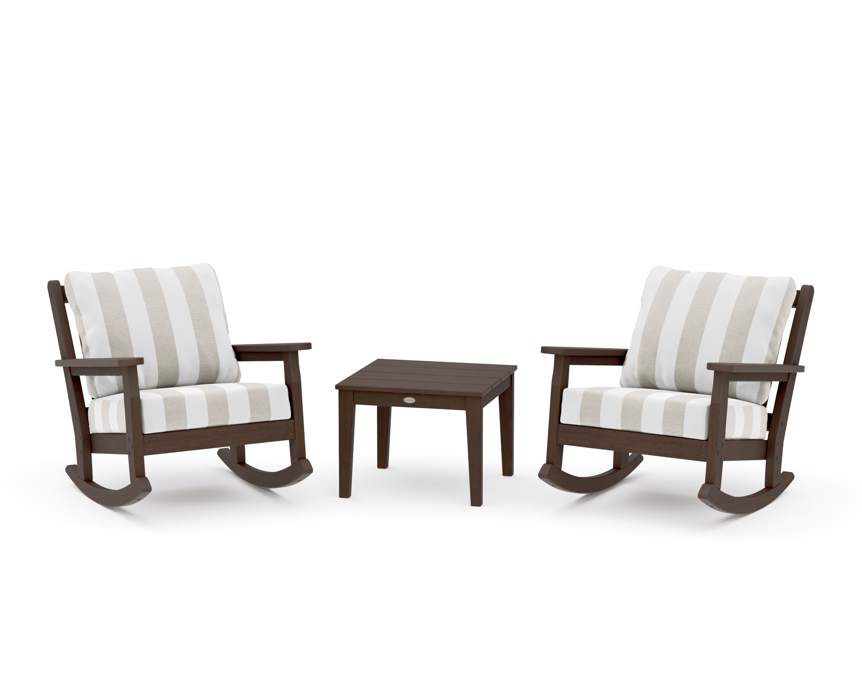 Chippendale 3-Piece Deep Seating Rocker Set in Kona / Cabana Stripe Dune Burlap