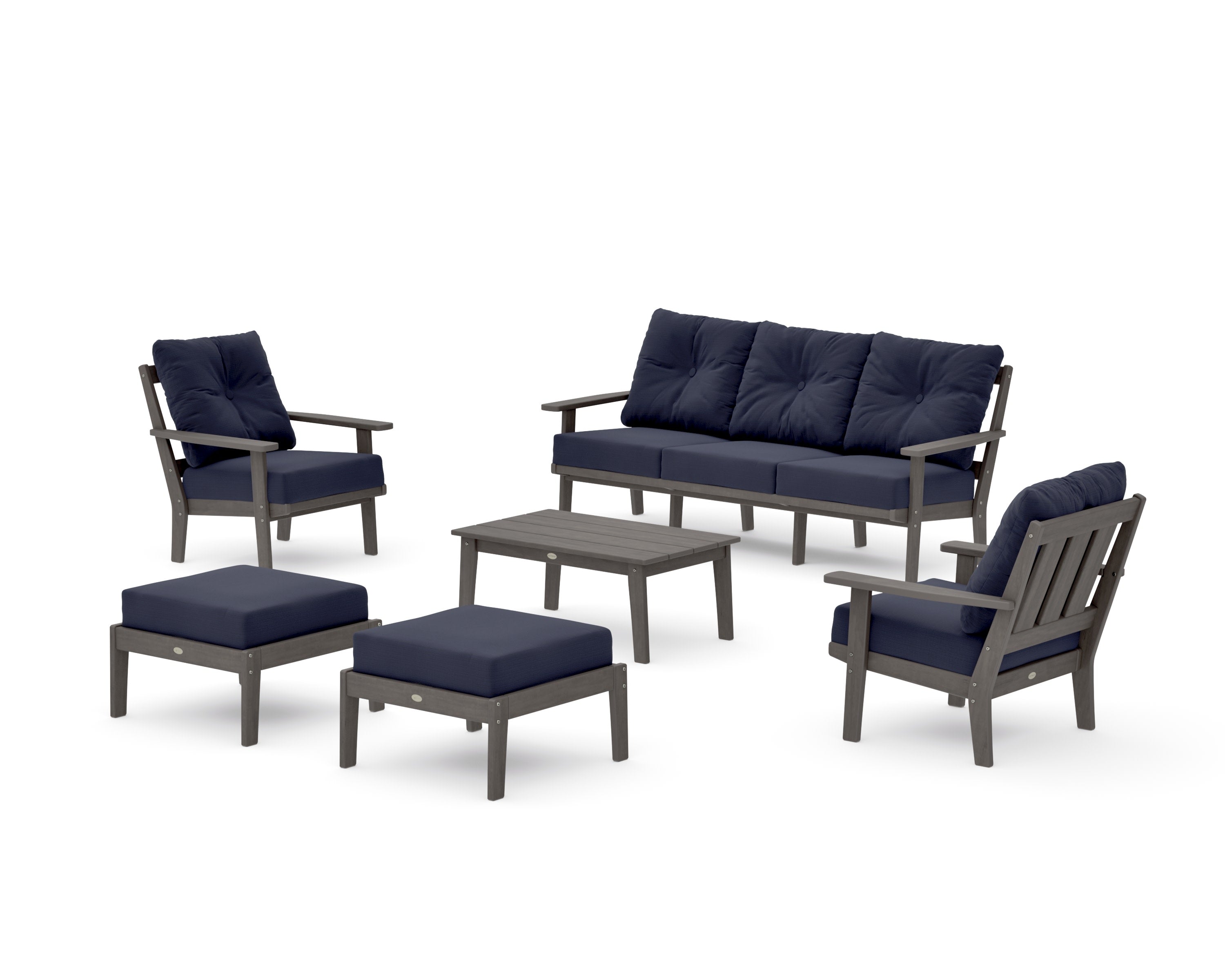 Oxford 6-Piece Lounge Sofa Set in Driftwood / Navy Linen