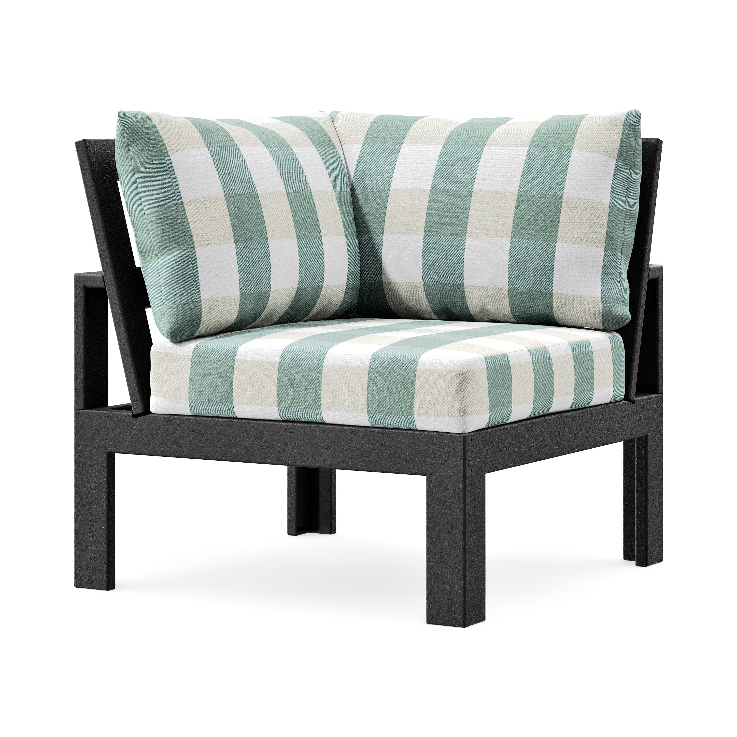 Modular Corner Chair in Black / Buffalo Plaid Glacier Spa
