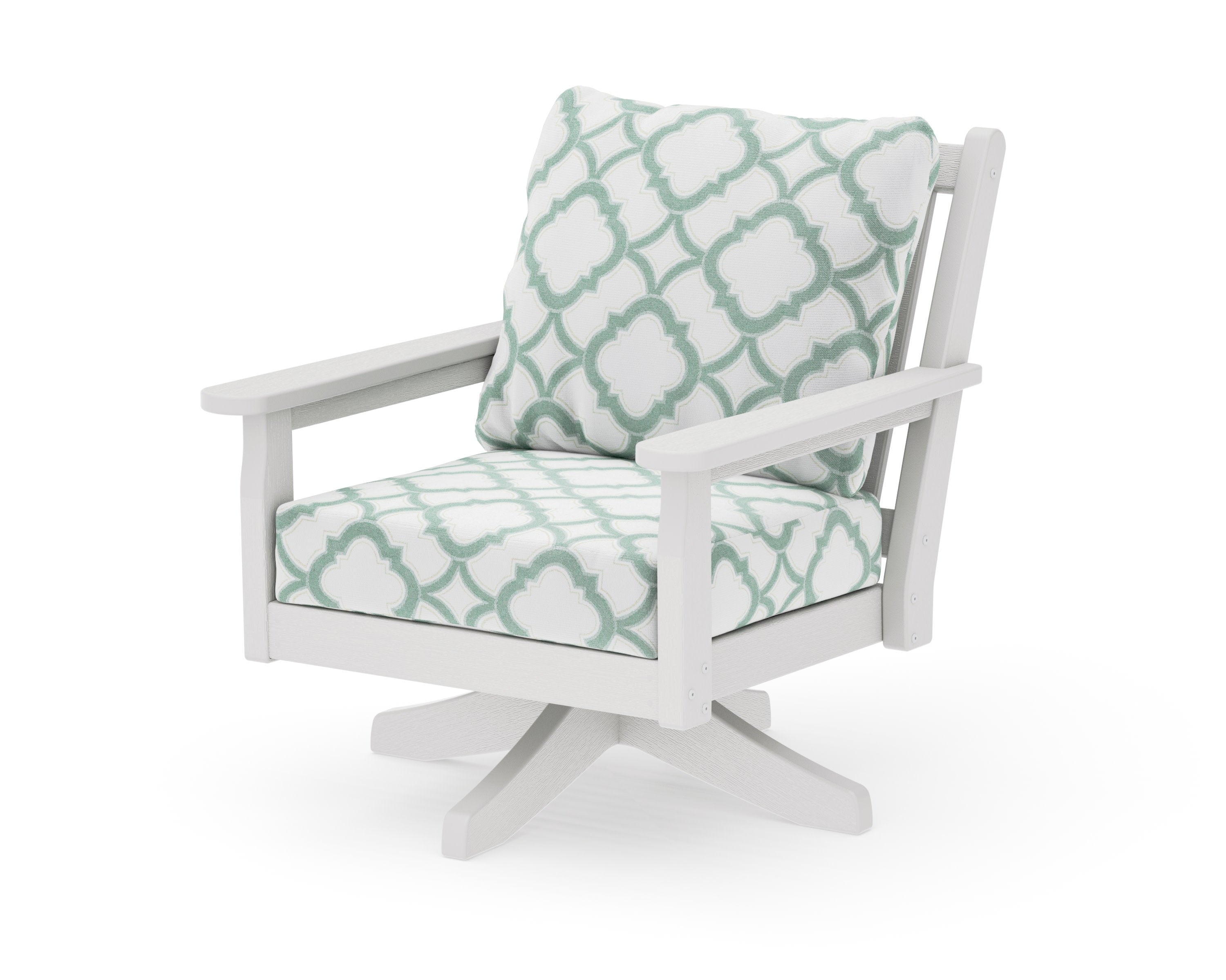 Chippendale Deep Seating Swivel Chair in Vintage White / Trellis Glacier Spa