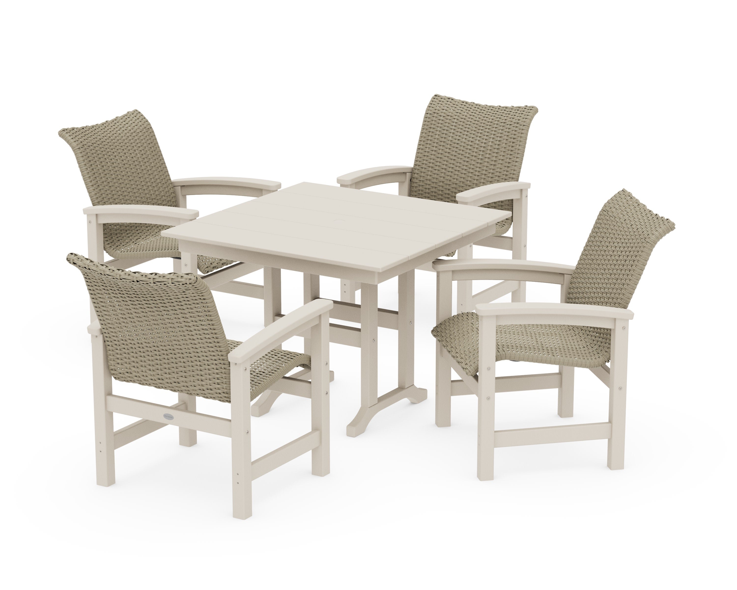 Coastal Woven 5-Piece Farmhouse Dining Set in Sand / Dune Grass