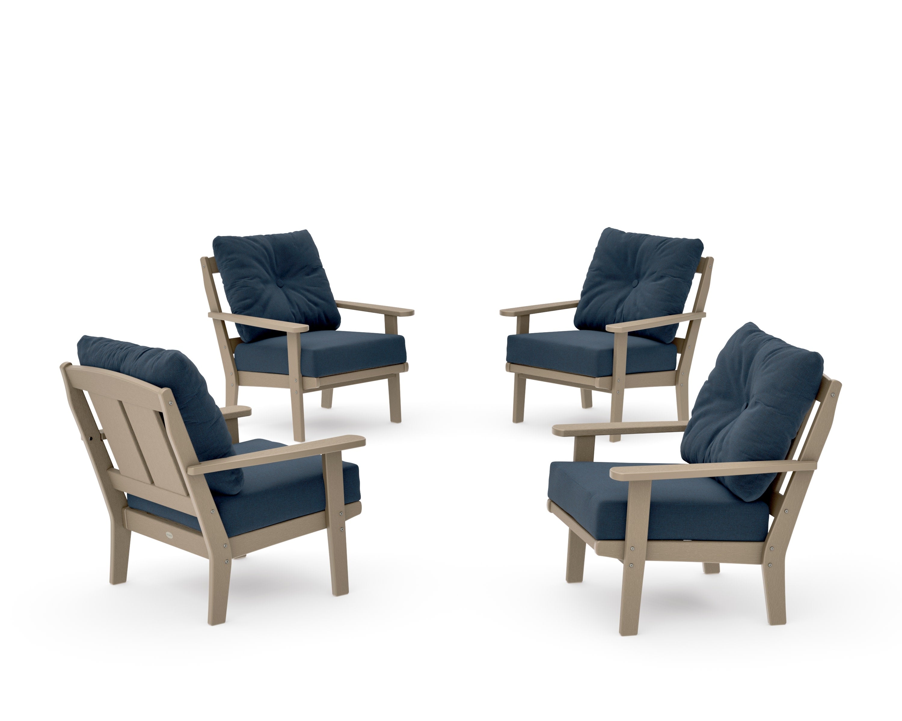 Mission 5-Piece Deep Seating Set with Fire Pit Table in Vintage Sahara / Marine Indigo