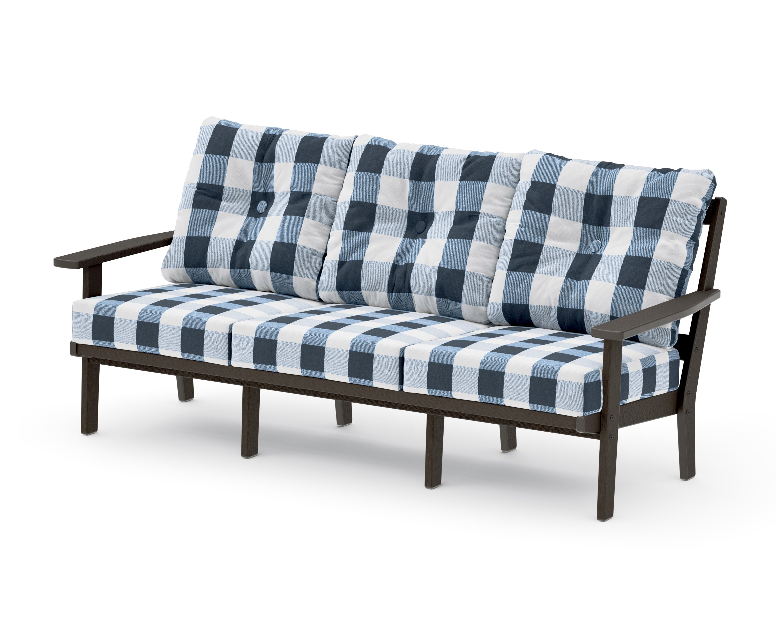 Oxford Deep Seating Sofa in Vintage Coffee / Buffalo Plaid Marine Indigo