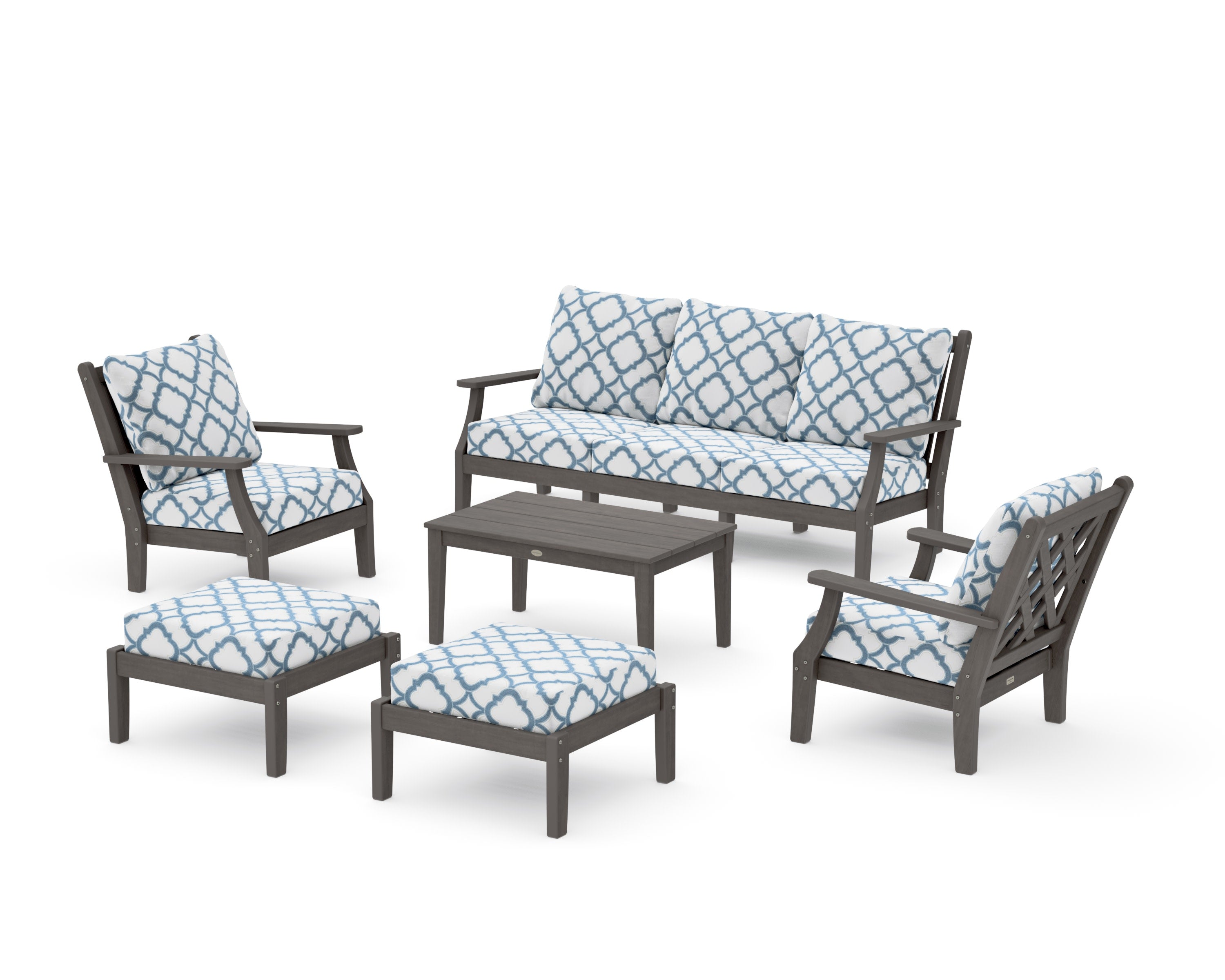 Wovendale 6-Piece Lounge Sofa Set in Driftwood / Trellis Sky Blue