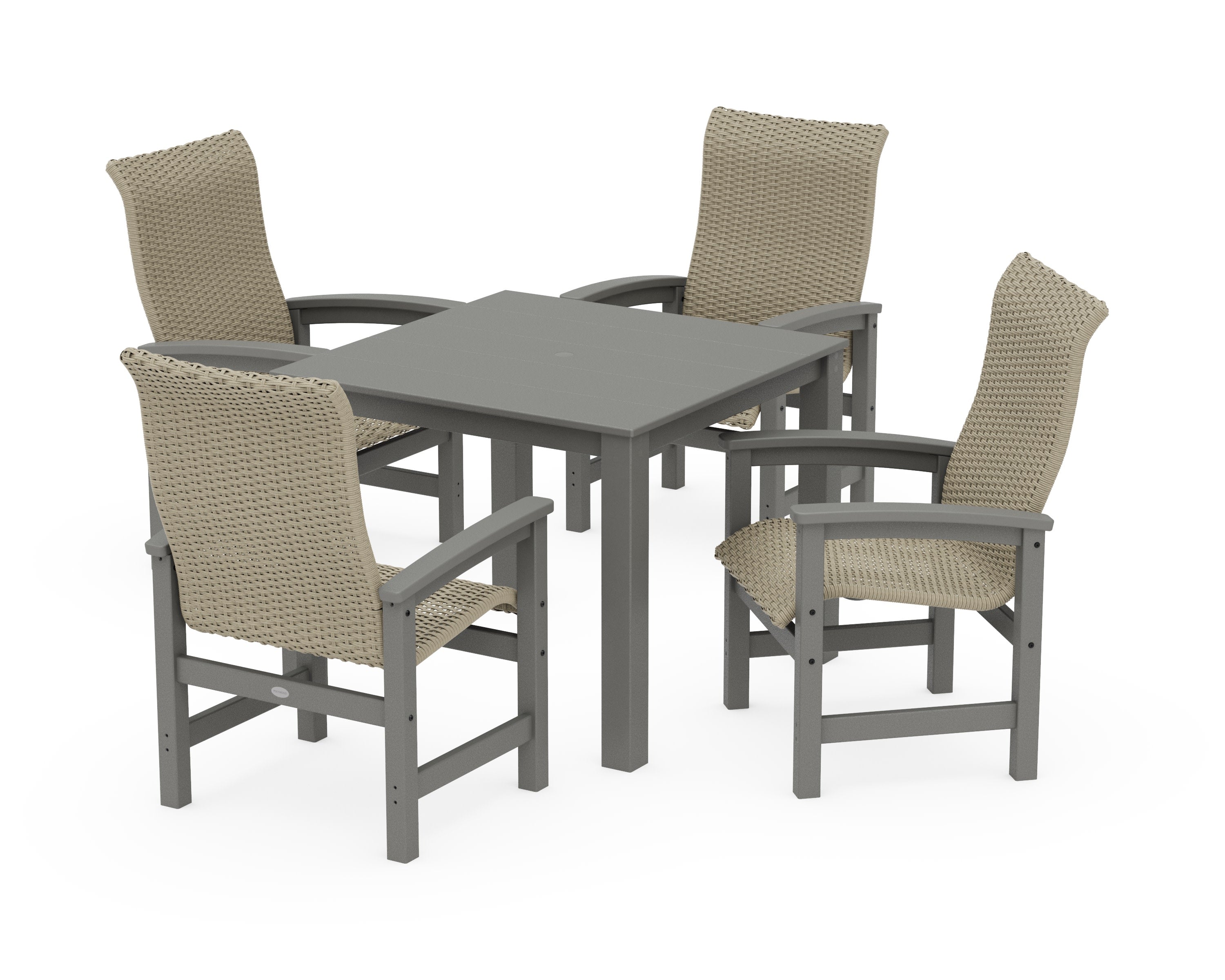 Coastal Woven High-Back 5-Piece Parsons Dining Set in Slate Grey / Dune Grass