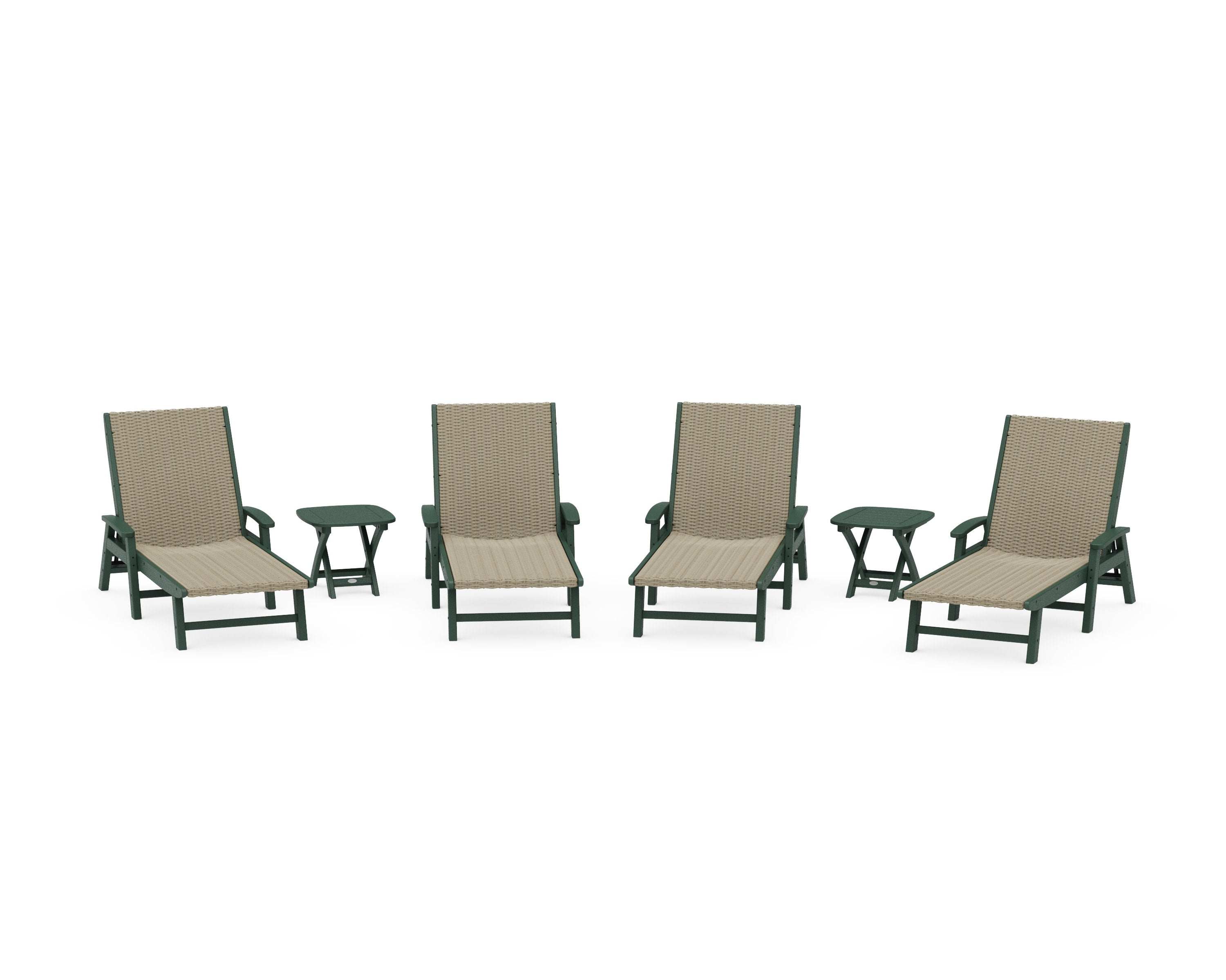 6- Piece Coastal Woven Chaise with Arms Chaise Lounge Set in Green / Dune Grass