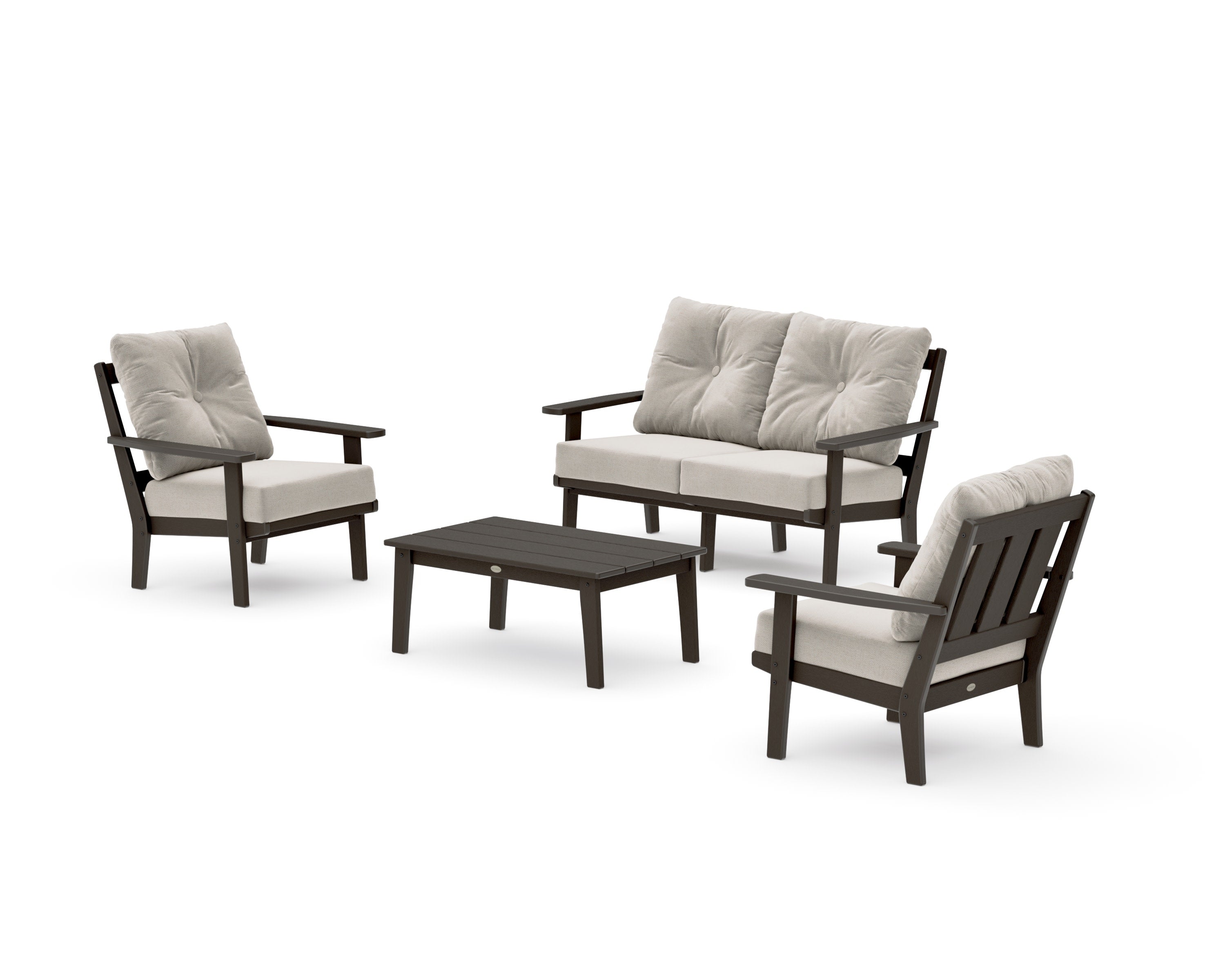Oxford 4-Piece Deep Seating Set with Loveseat in Vintage Coffee / Dune Burlap