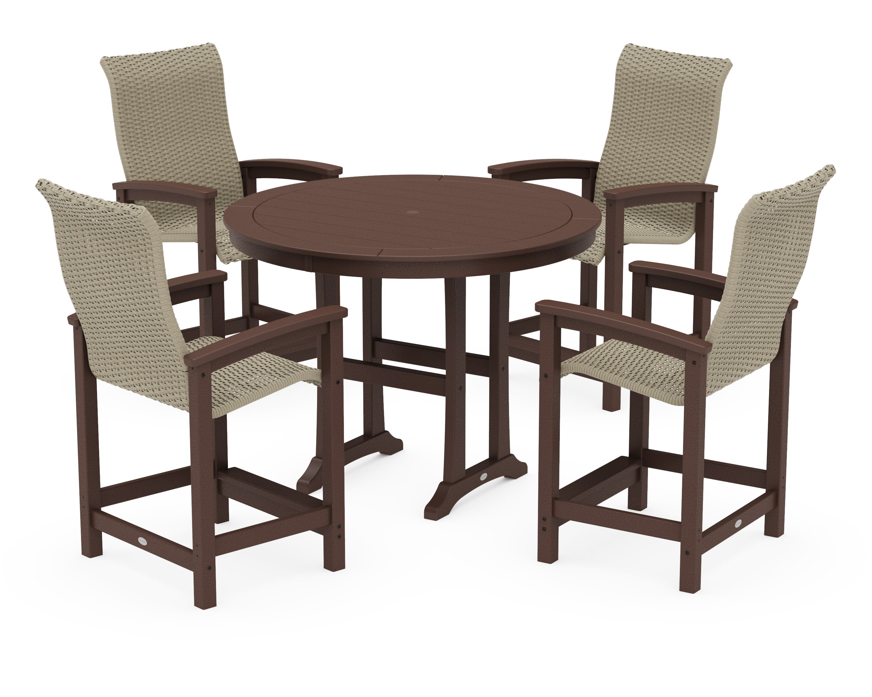 Coastal Woven High-Back 5-Piece Round Counter Set in Mahogany / Dune Grass