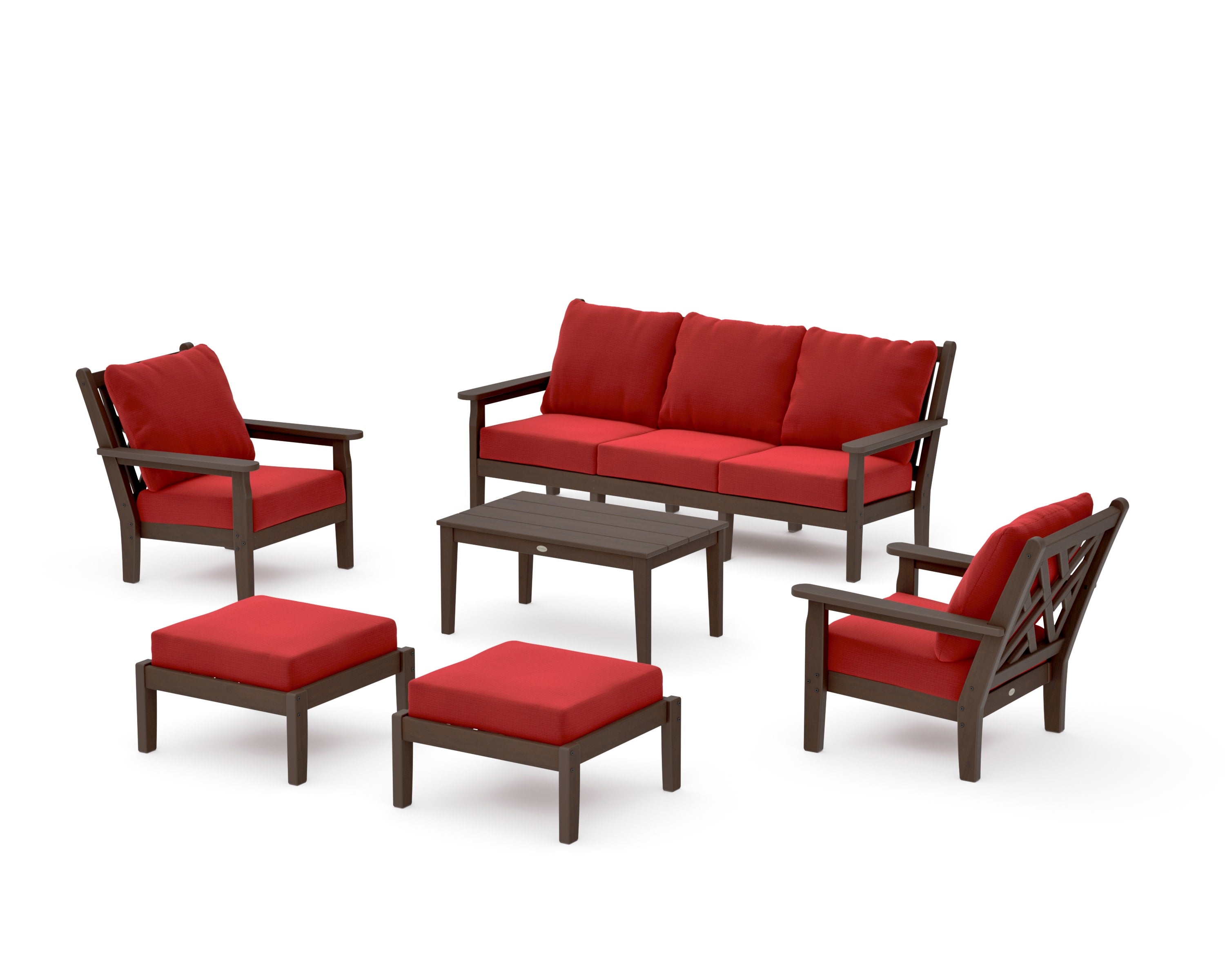 Chippendale 6-Piece Lounge Sofa Set in Kona / Crimson Linen