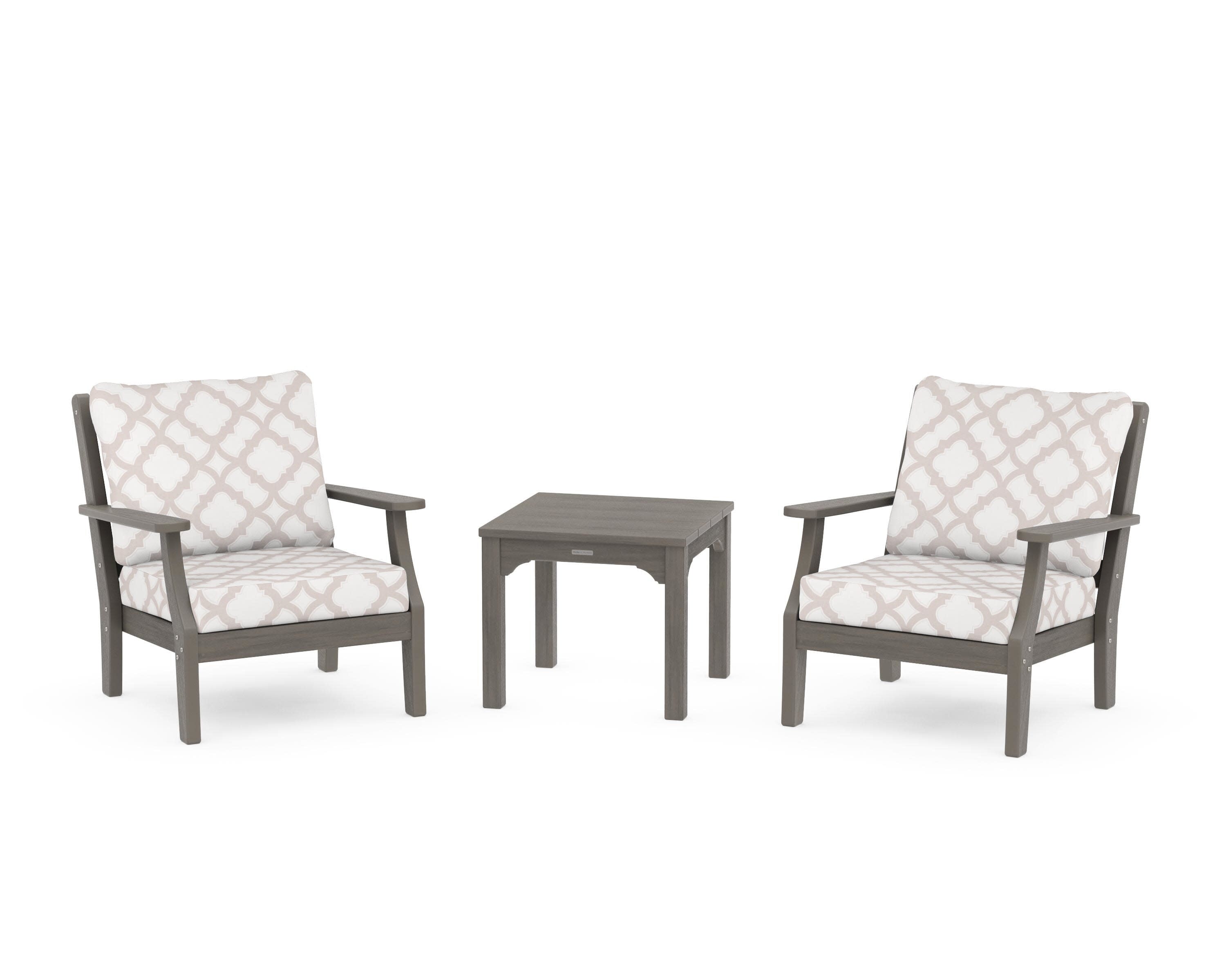 Chinoiserie 3-Piece Deep Seating Set in Driftwood / Trellis Dune Burlap