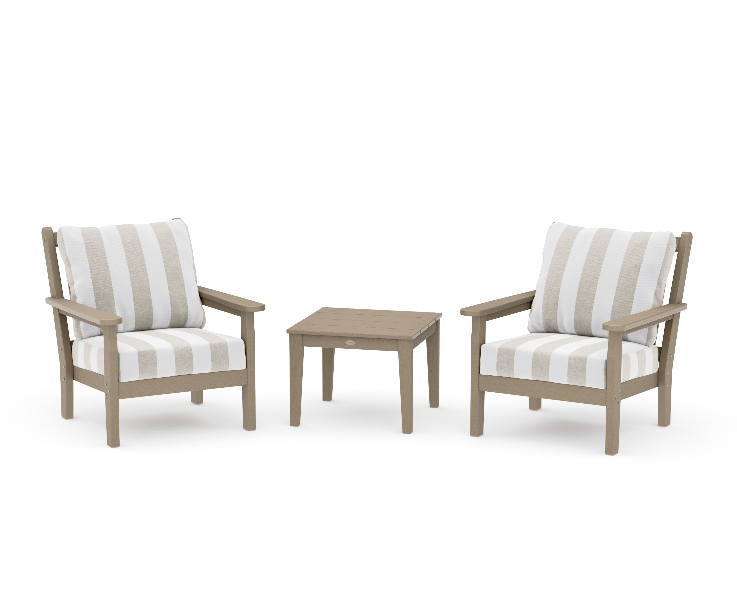 Chippendale 3-Piece Deep Seating Set in Vintage Sahara / Cabana Stripe Dune Burlap