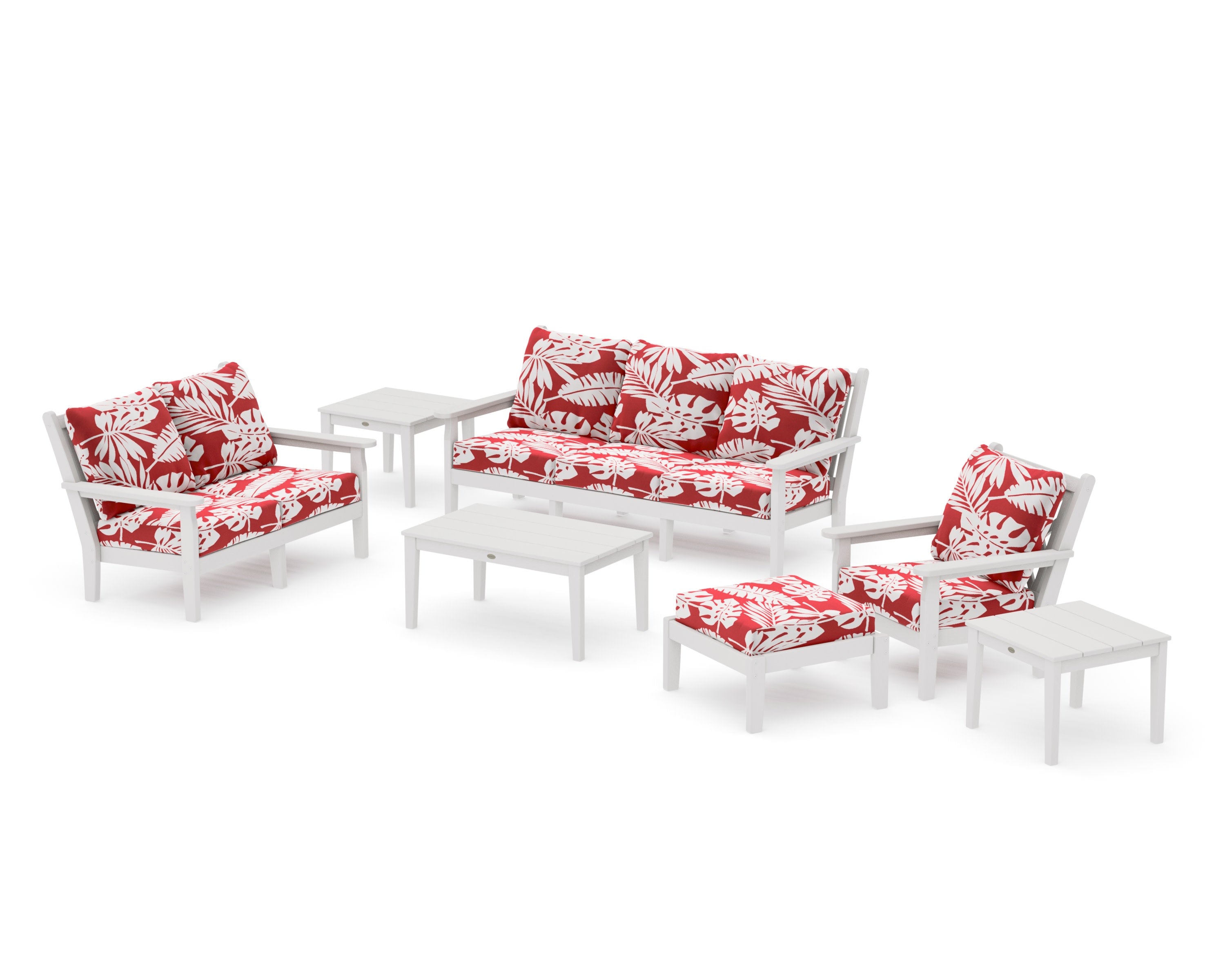 Chippendale 7-Piece Deep Seating Set in Vintage White / Leaf Crimson