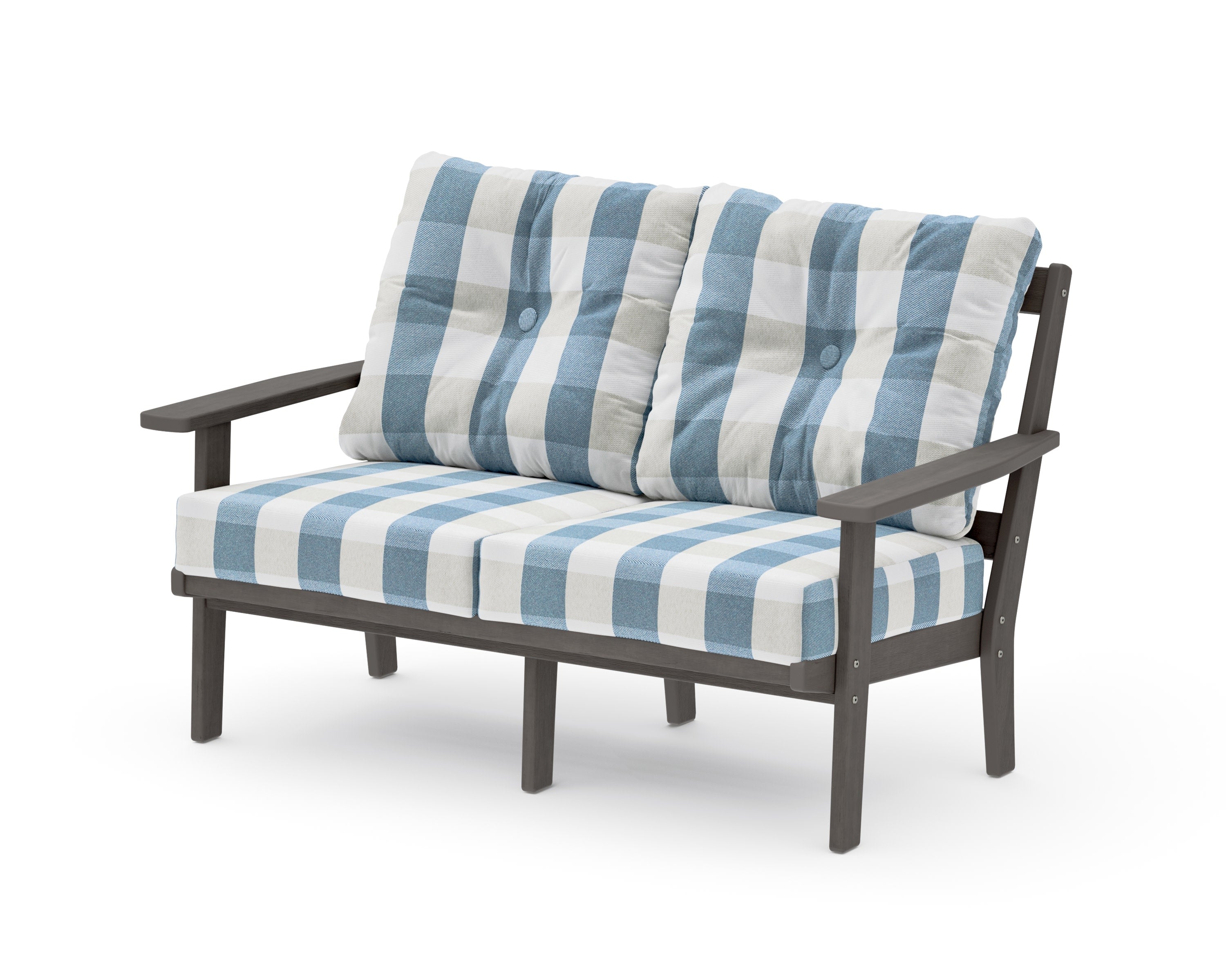 Oxford Deep SeatingLoveseat in Driftwood / Buffalo Plaid Sky Blue