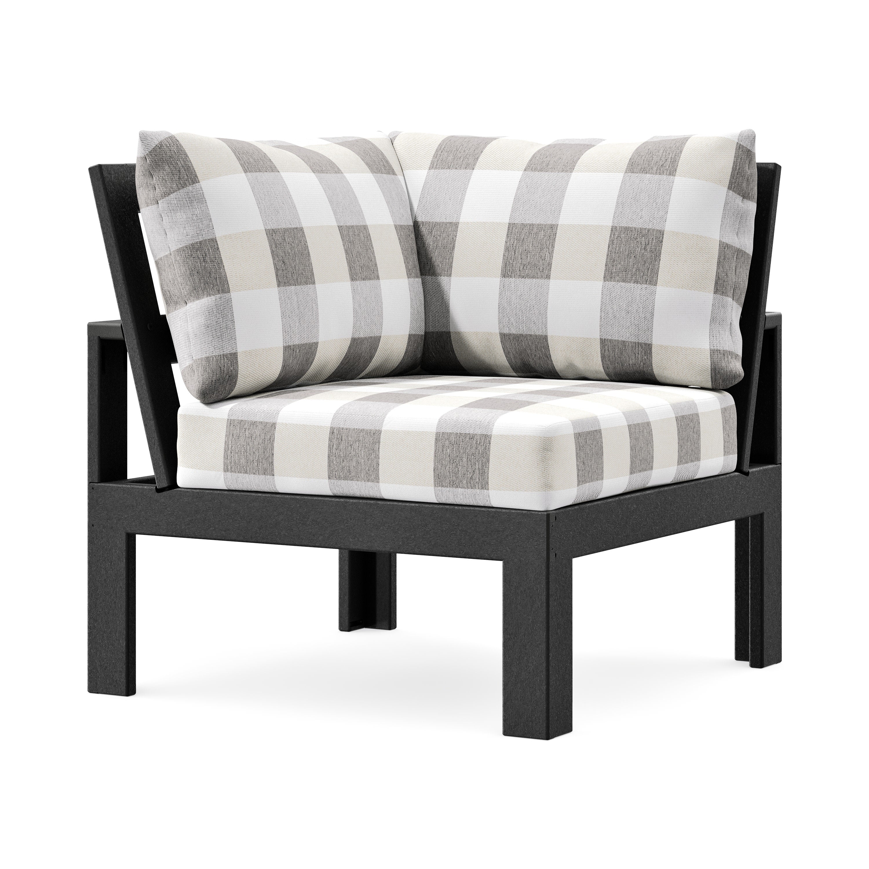 Modular Corner Chair in Black / Buffalo Plaid Grey Mist