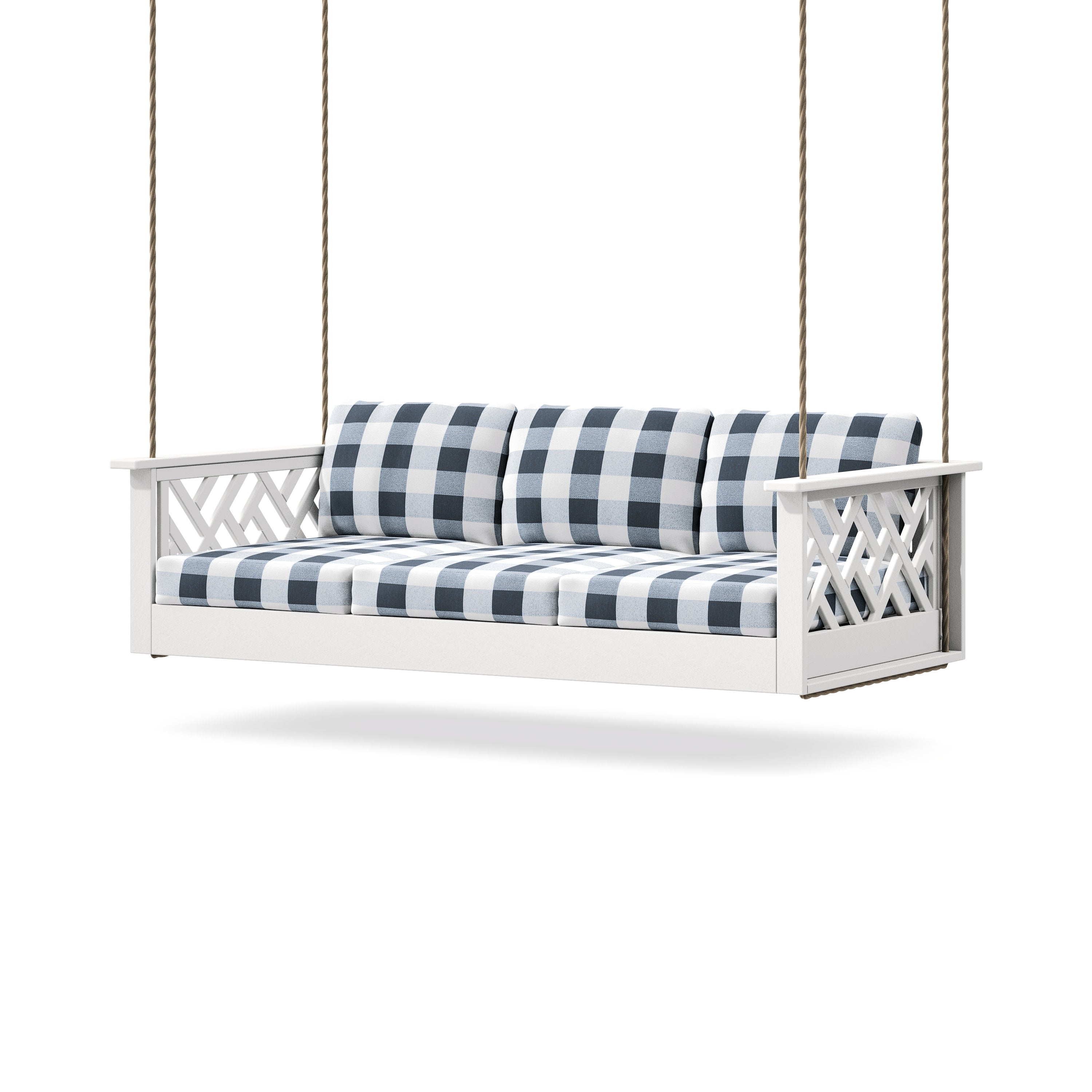 Chippendale Daybed Swing in White / Buffalo Plaid Marine Indigo