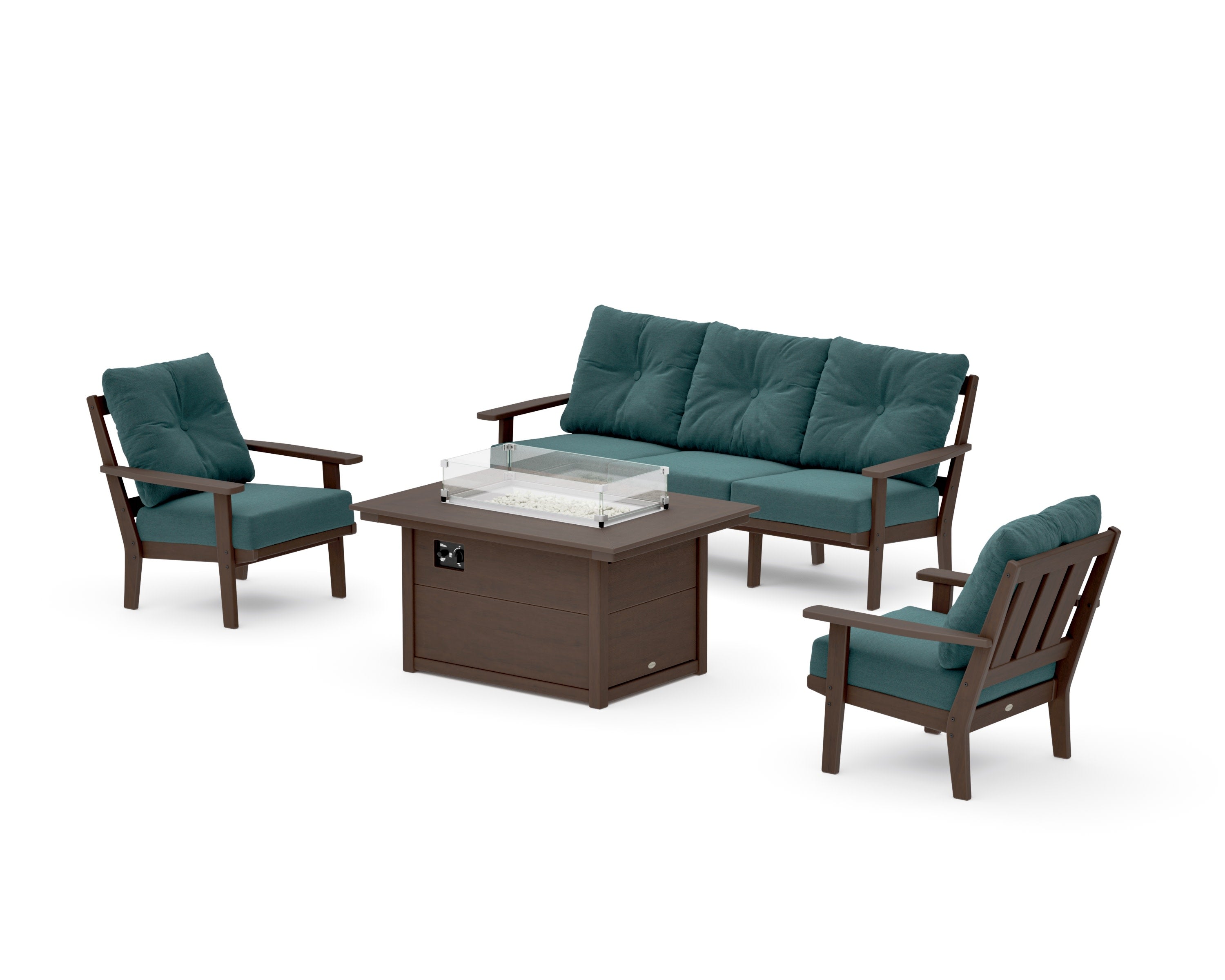 Oxford Deep Seating Fire Pit Table Set in Kona / Ocean Teal
