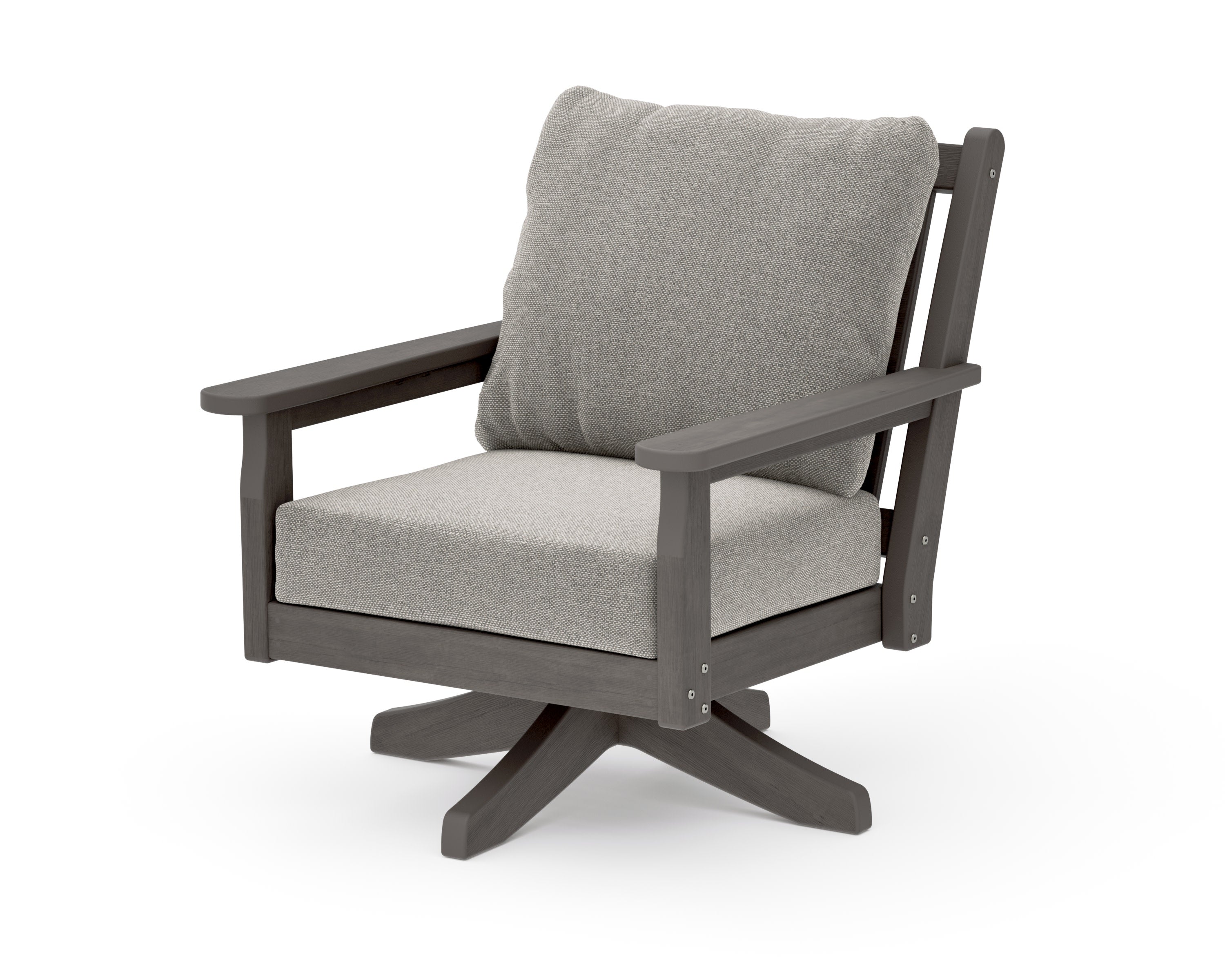 Chippendale Deep Seating Swivel Chair in Driftwood / Weathered Tweed