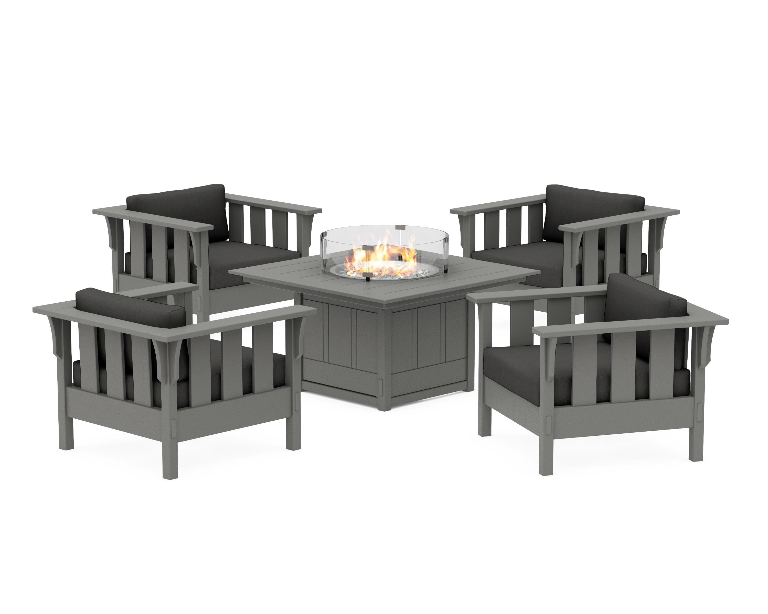 Acadia 5-Piece Deep Seating Set with Fire Pit Table in Slate Grey / Spectrum Carbon